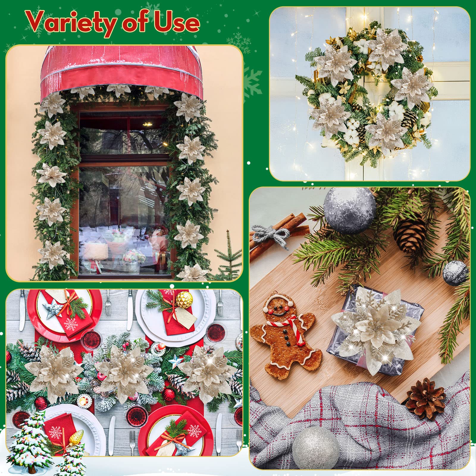 multiple uses for fake poinsettias gold