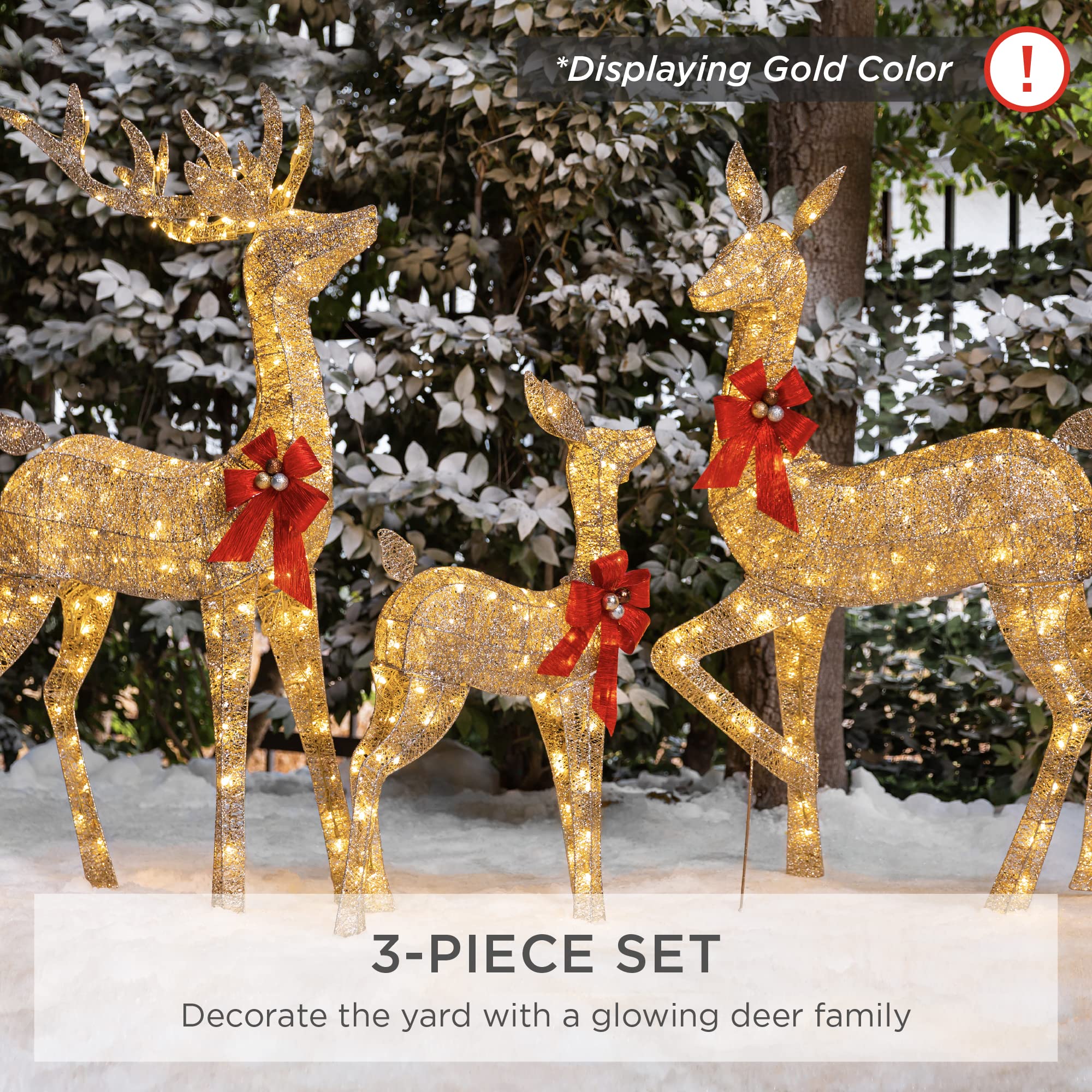 3-Piece Christmas Deer Set with Warm White LED lights - Outdoor yard decoration
