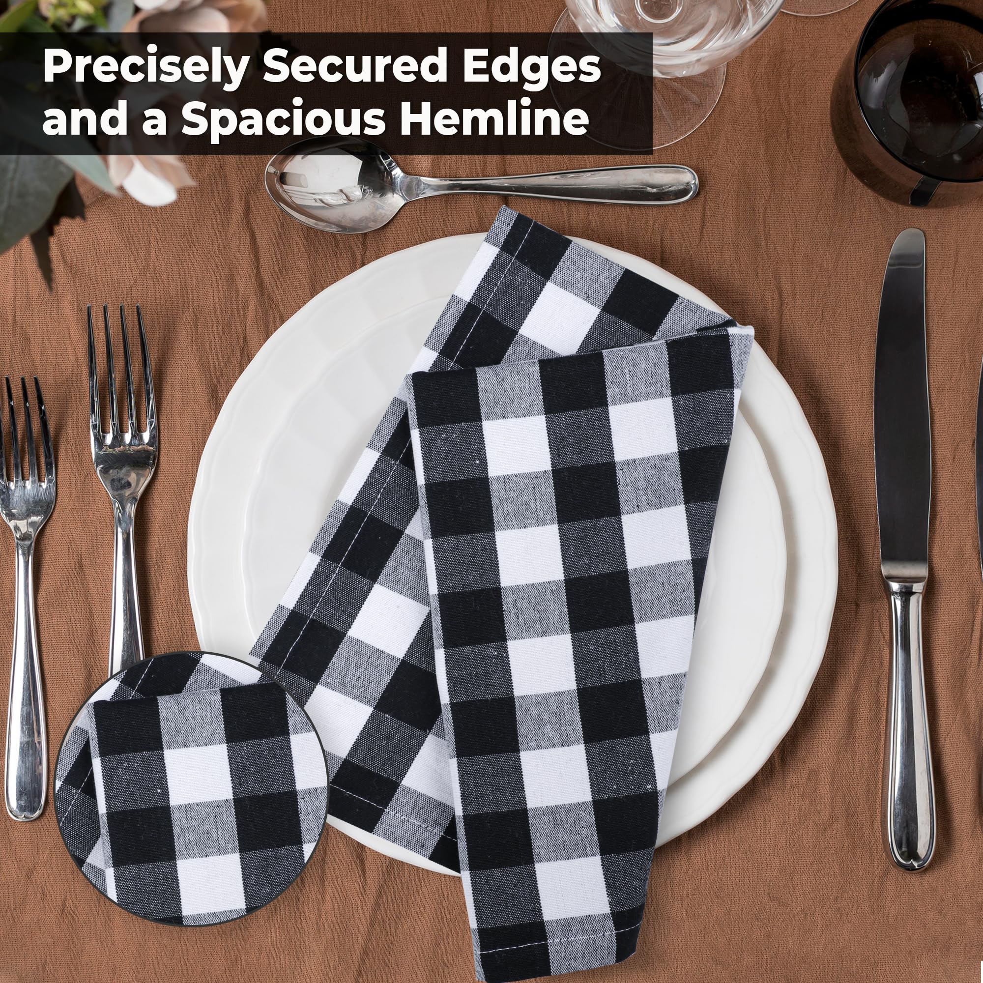 black white napkin folded