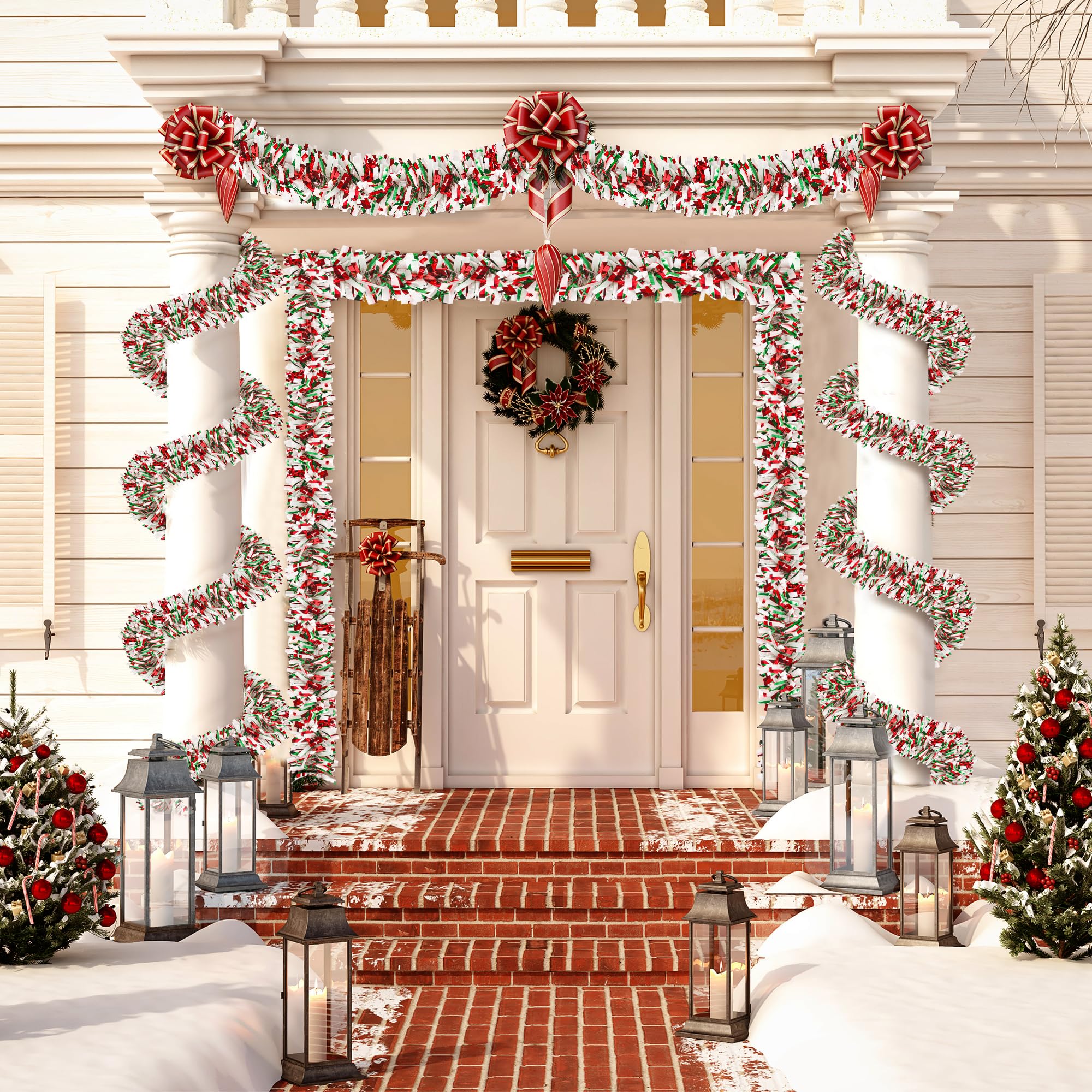 Green Red White Tinsel Outdoor Christmas decor