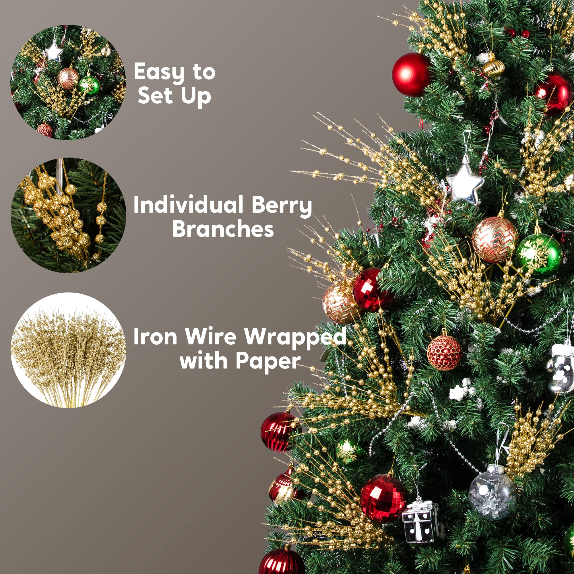 iron wire wrapped easy set up gold berry branch tree decor