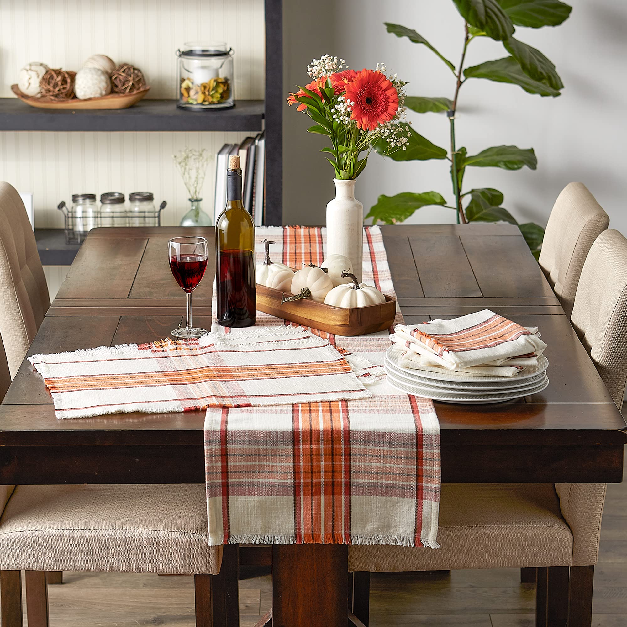 6 Count Pumpkin Spice Orange Autumn Farmhouse Plaid Placemat Set