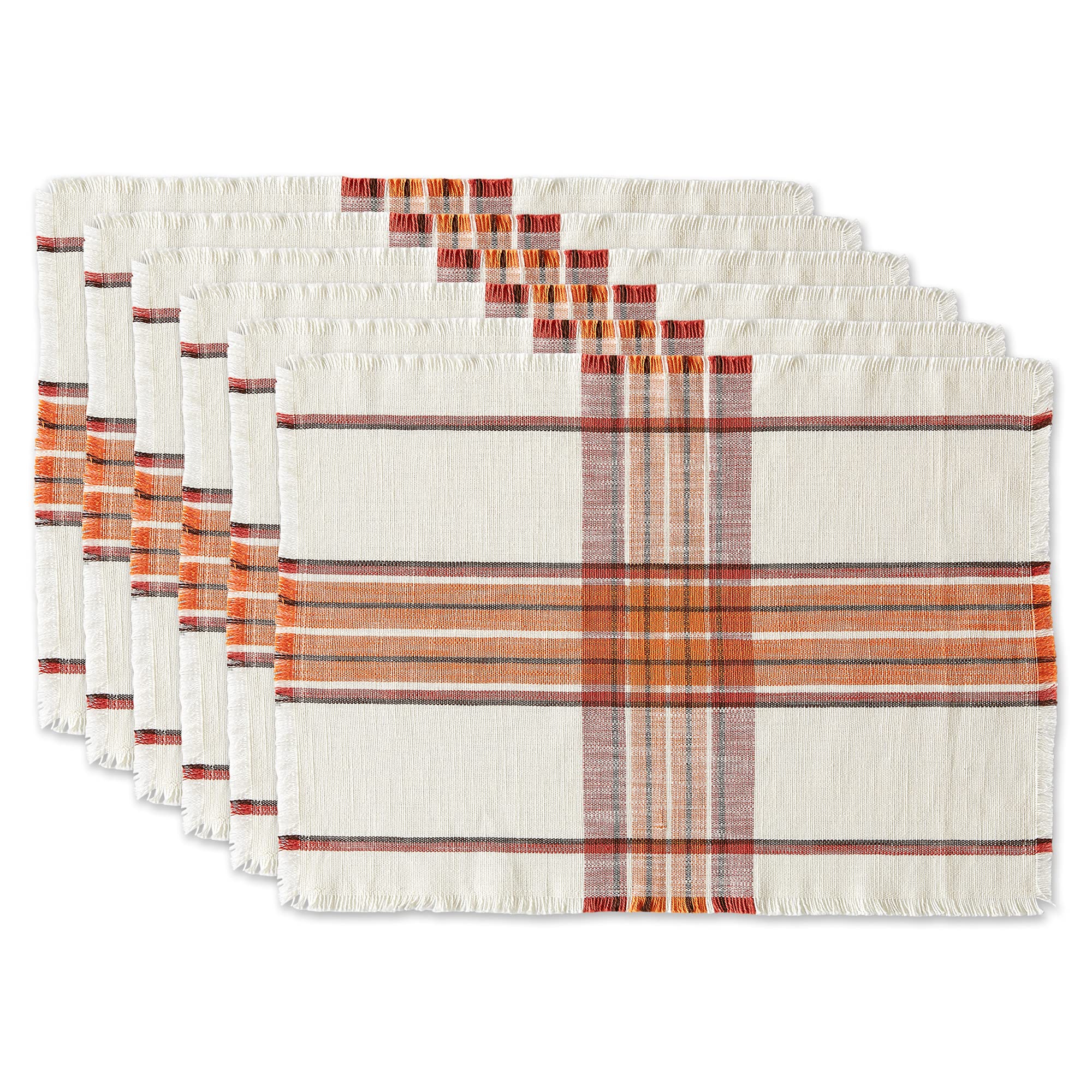 6 Count Pumpkin Spice Orange Autumn Farmhouse Plaid Placemat Set, 13x19