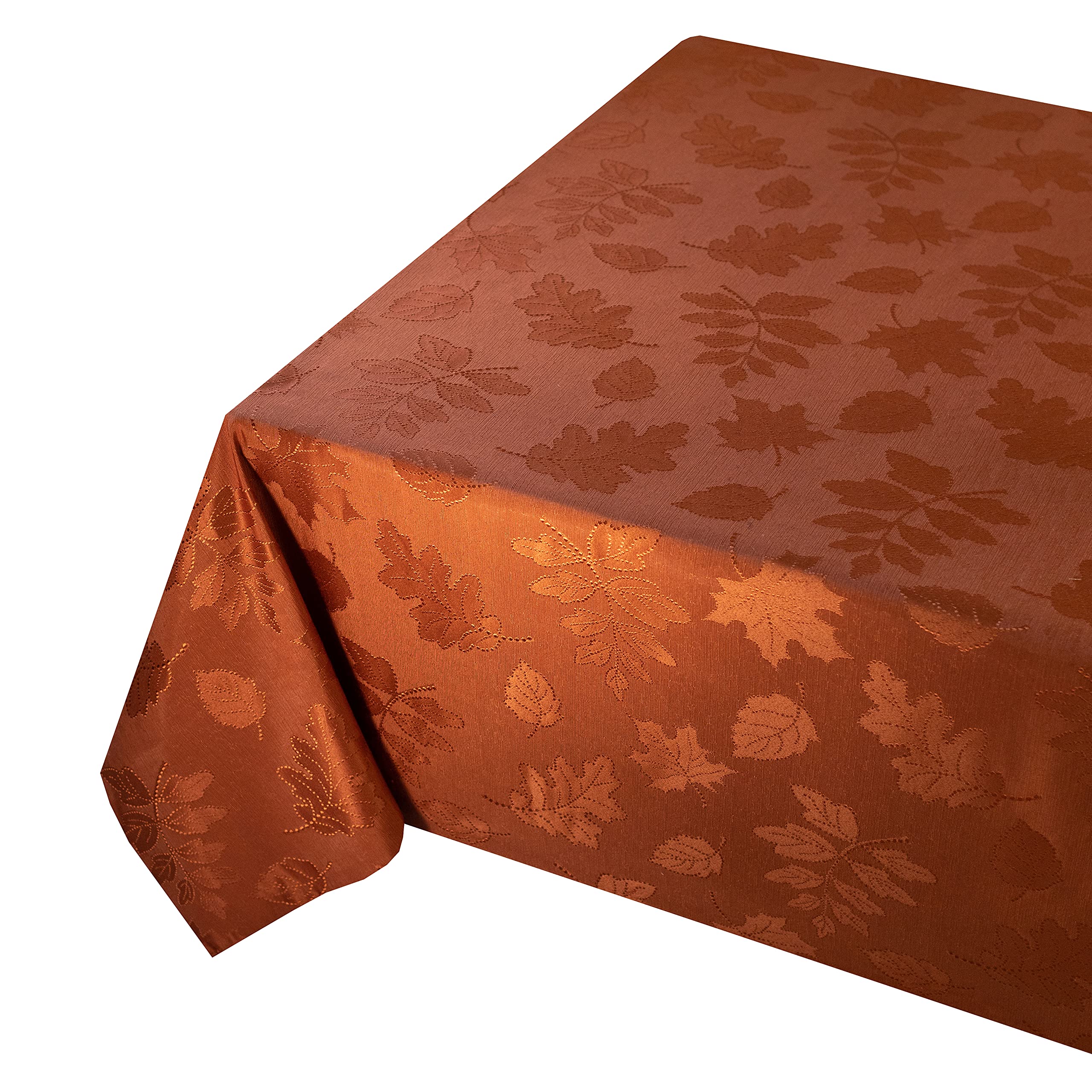 Rust/Burnt Orange Fabric Fall, Harvest, and Thanksgiving Tablecloth with Leaf Pattern