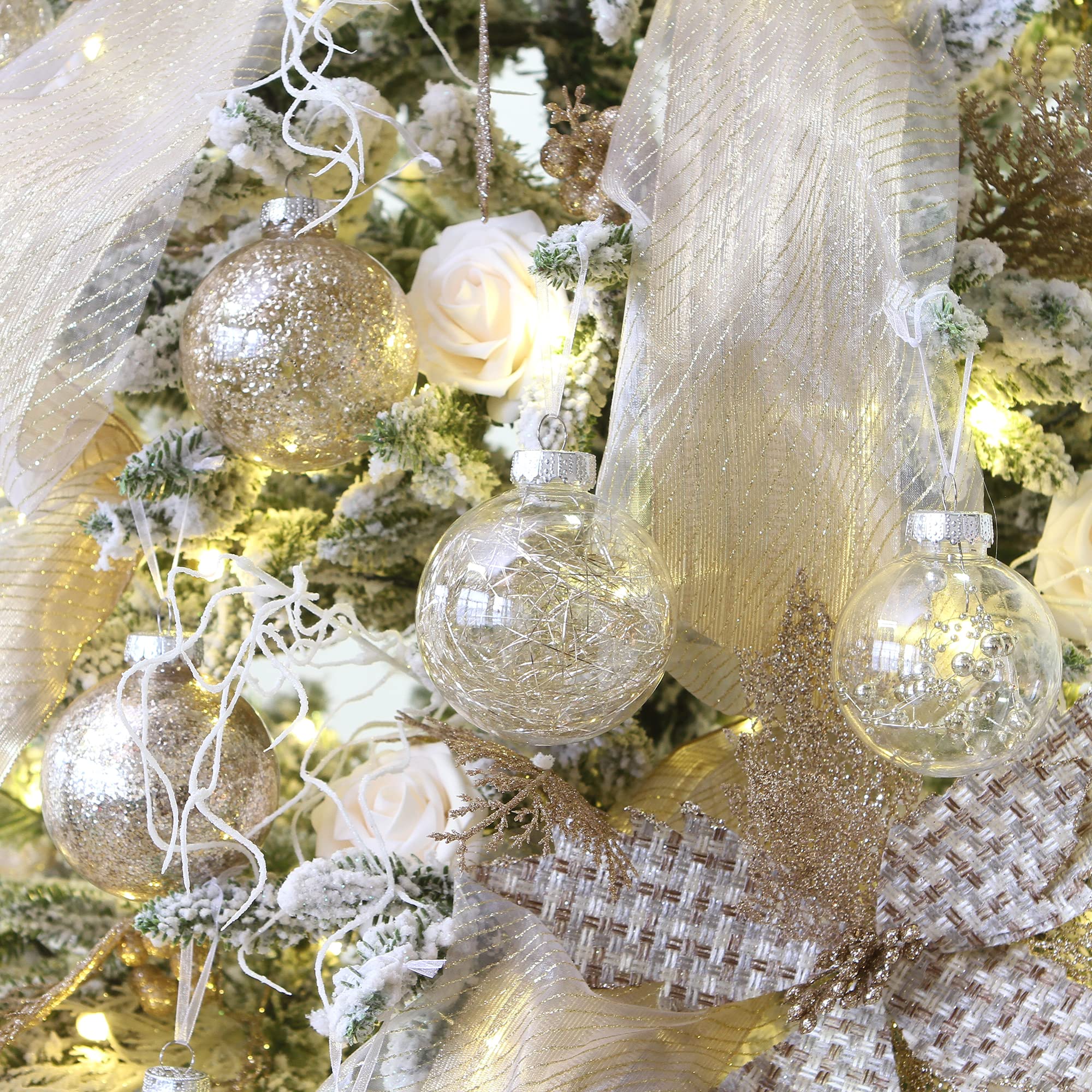 30 Count Champagne Fill Shatterproof Plastic Christmas Tree Ball Ornaments Set