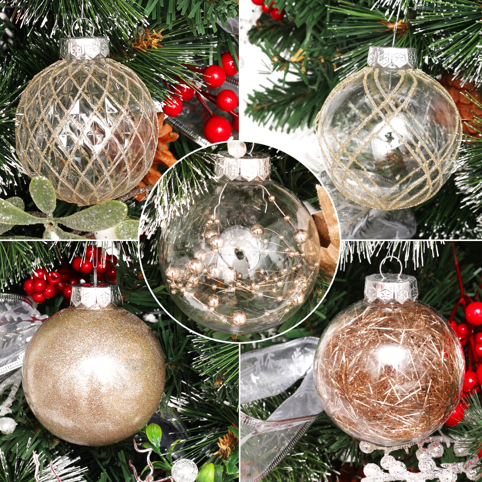Clear ornaments with Champagne fill - holiday decor