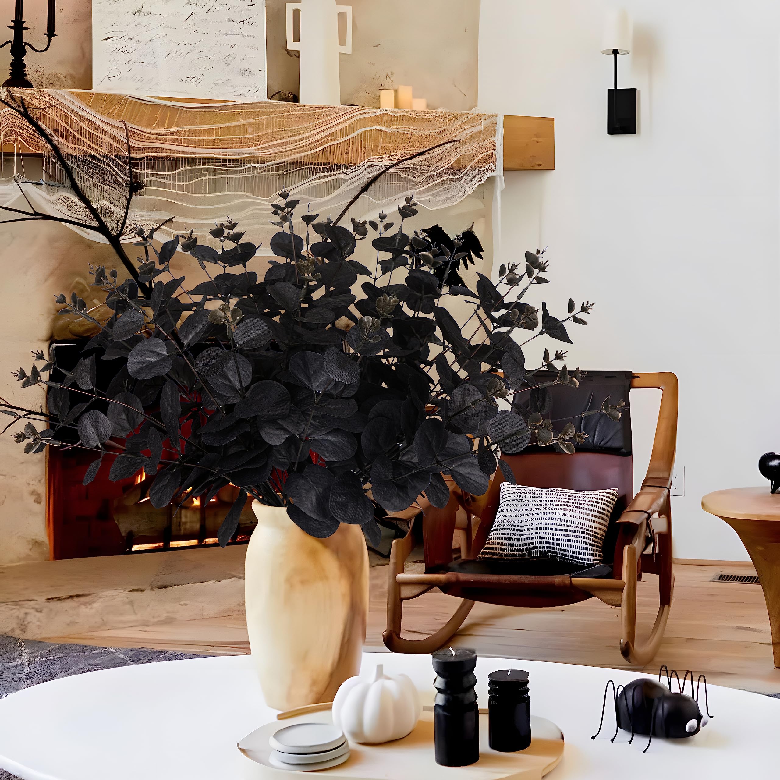 Fall spooky black flower decor in vase