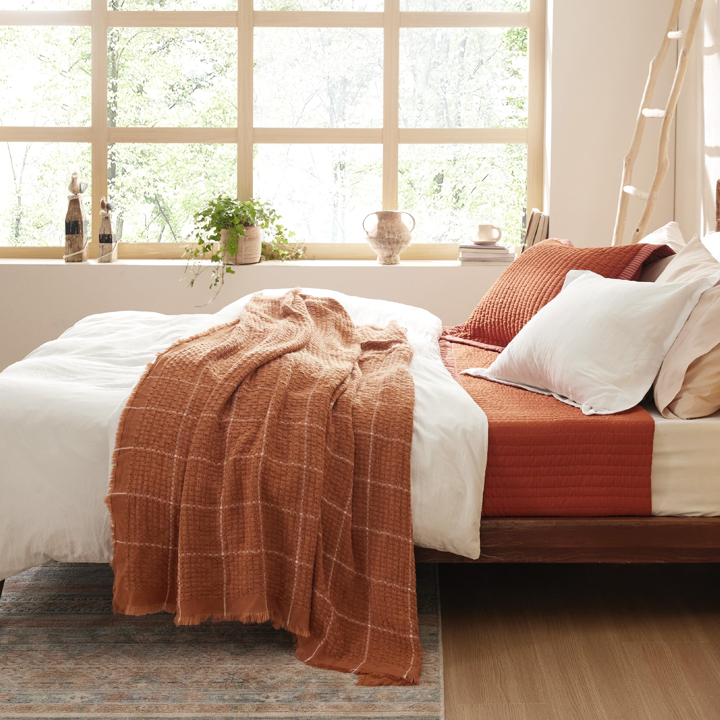 Dusty Orange Fall Throw Blanet