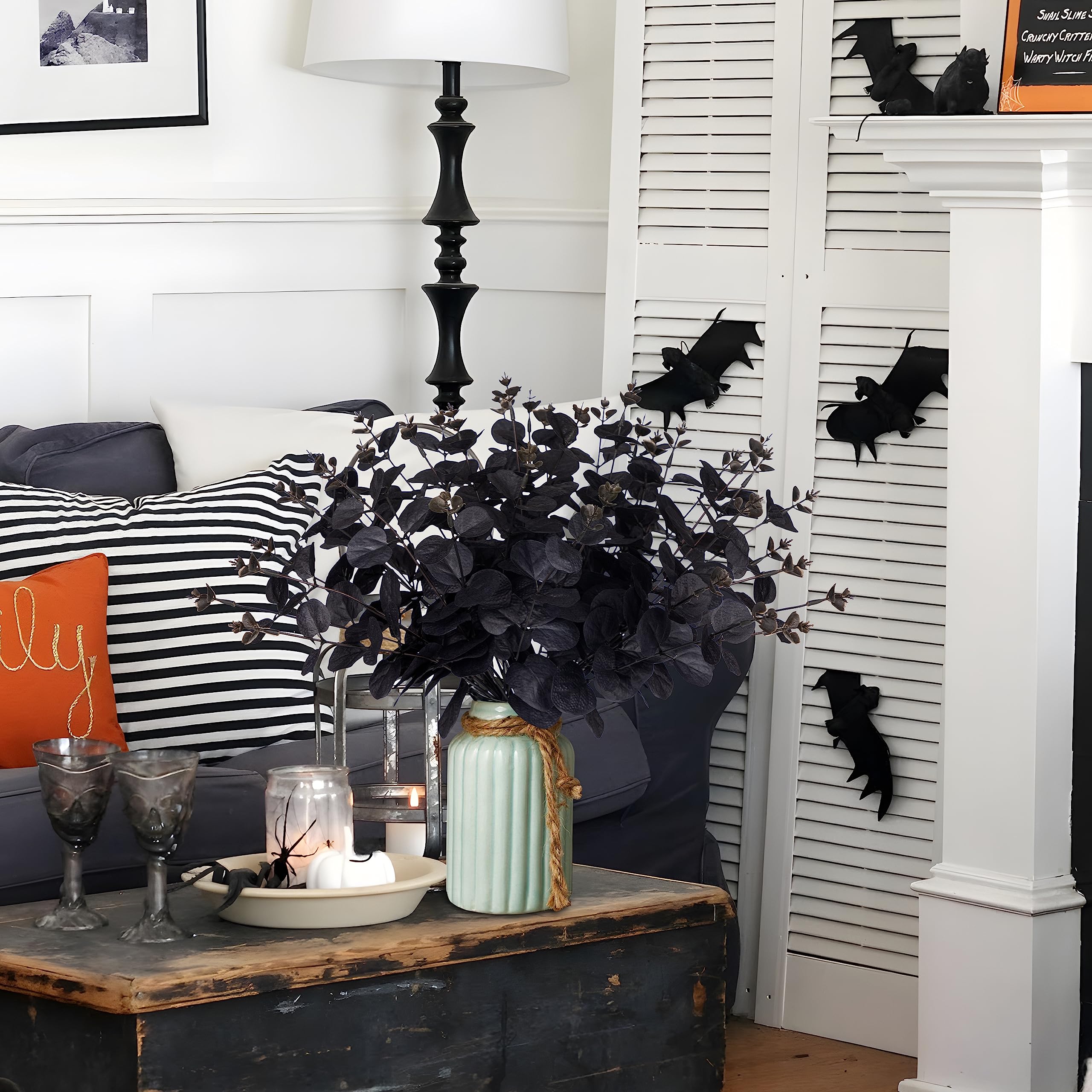 gothic fake black flowers table decor