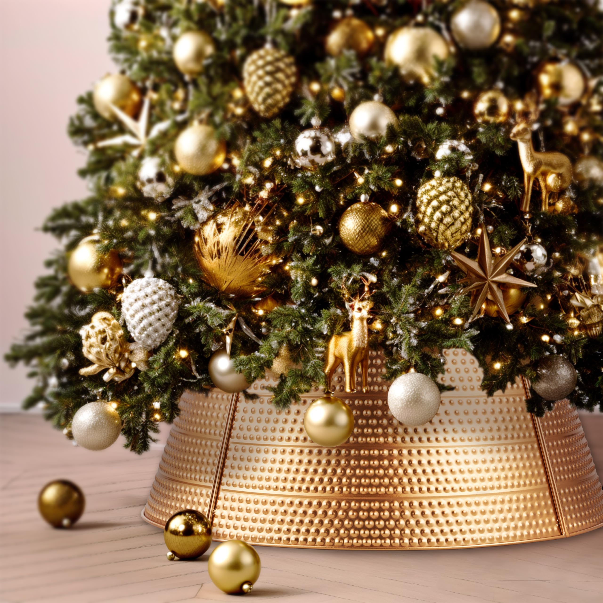 23" Gold Metal Christmas Tree Collar - Festive Gold Christmas Tree Collar
