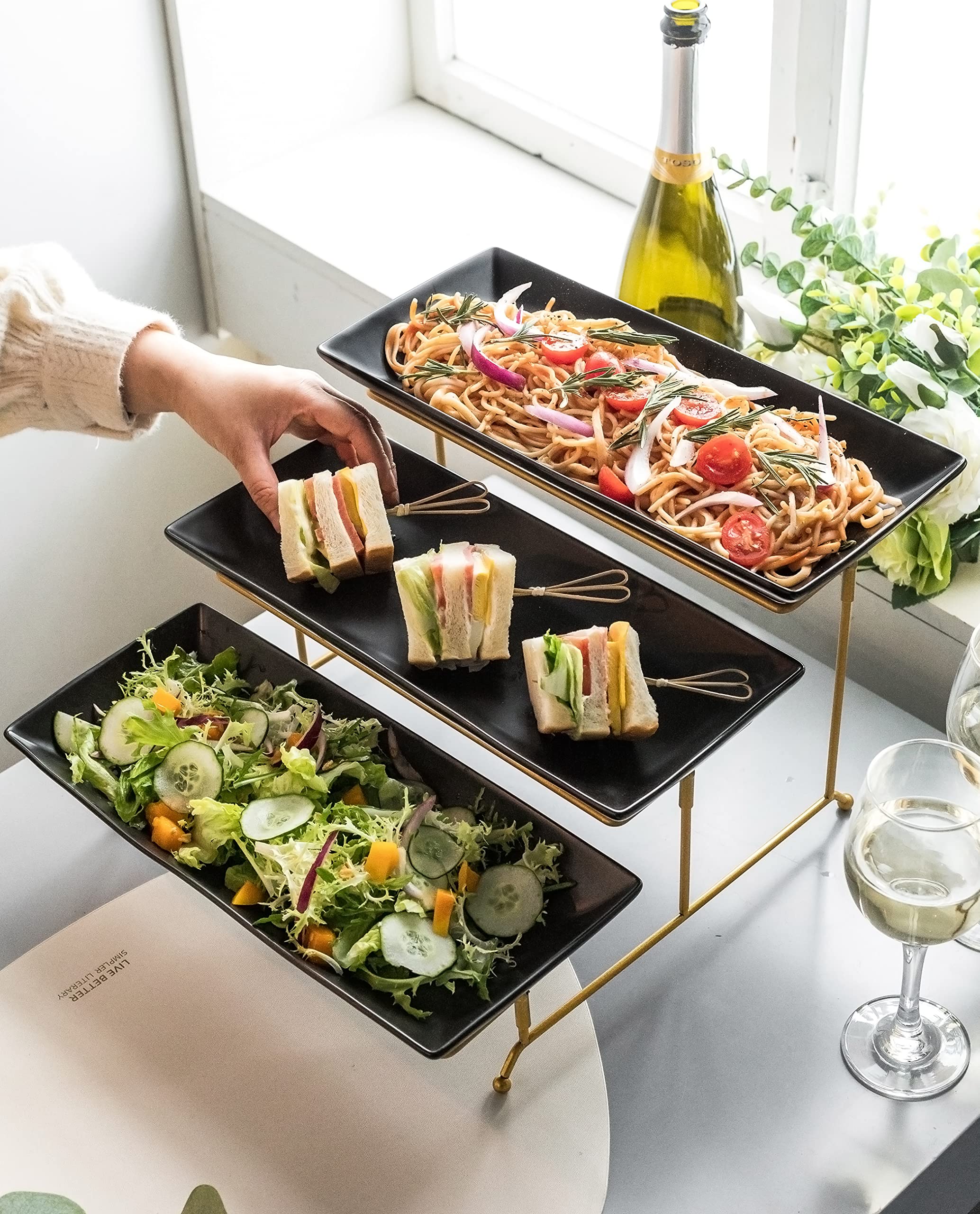 black and gold food tray table server