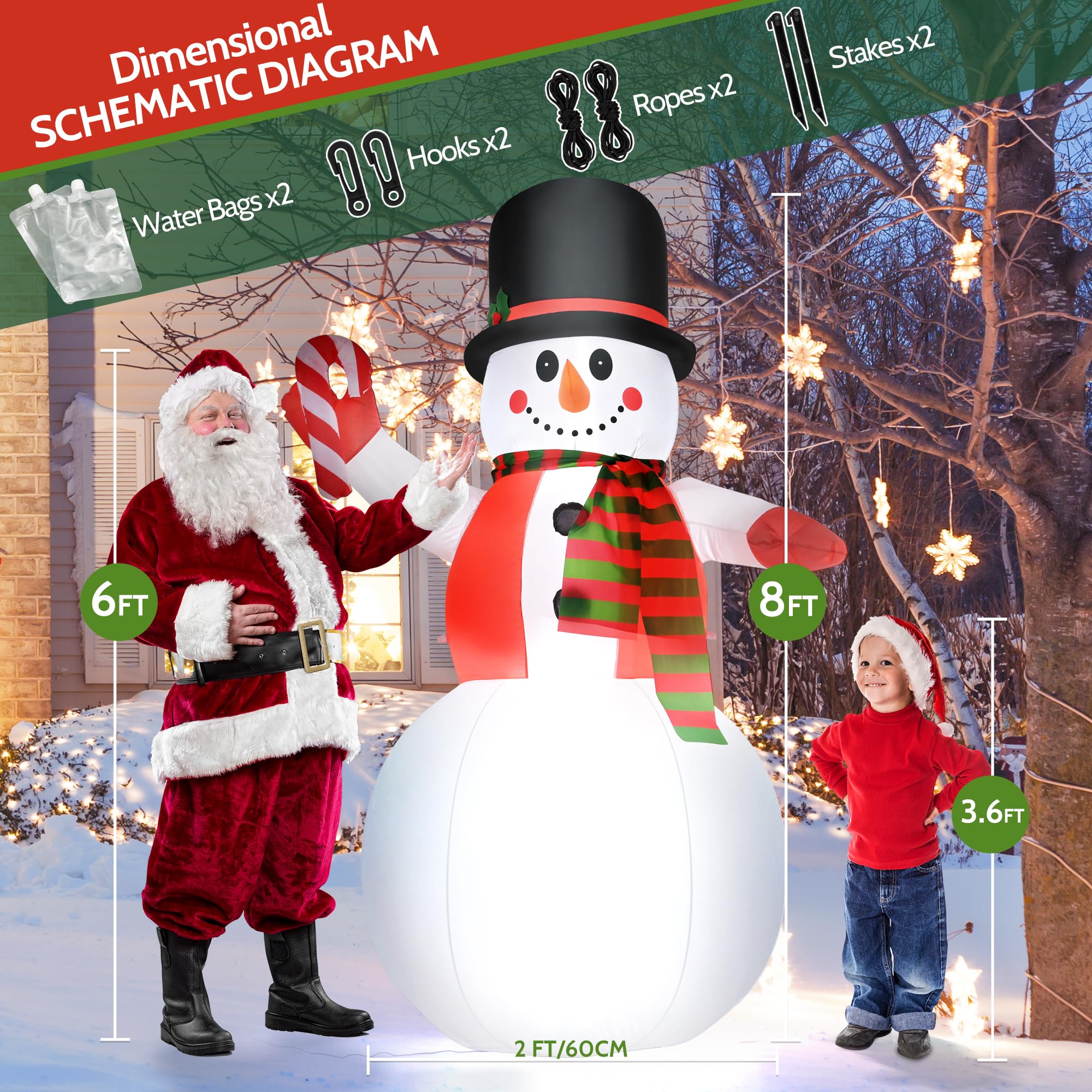 Inflatable snowman size and features