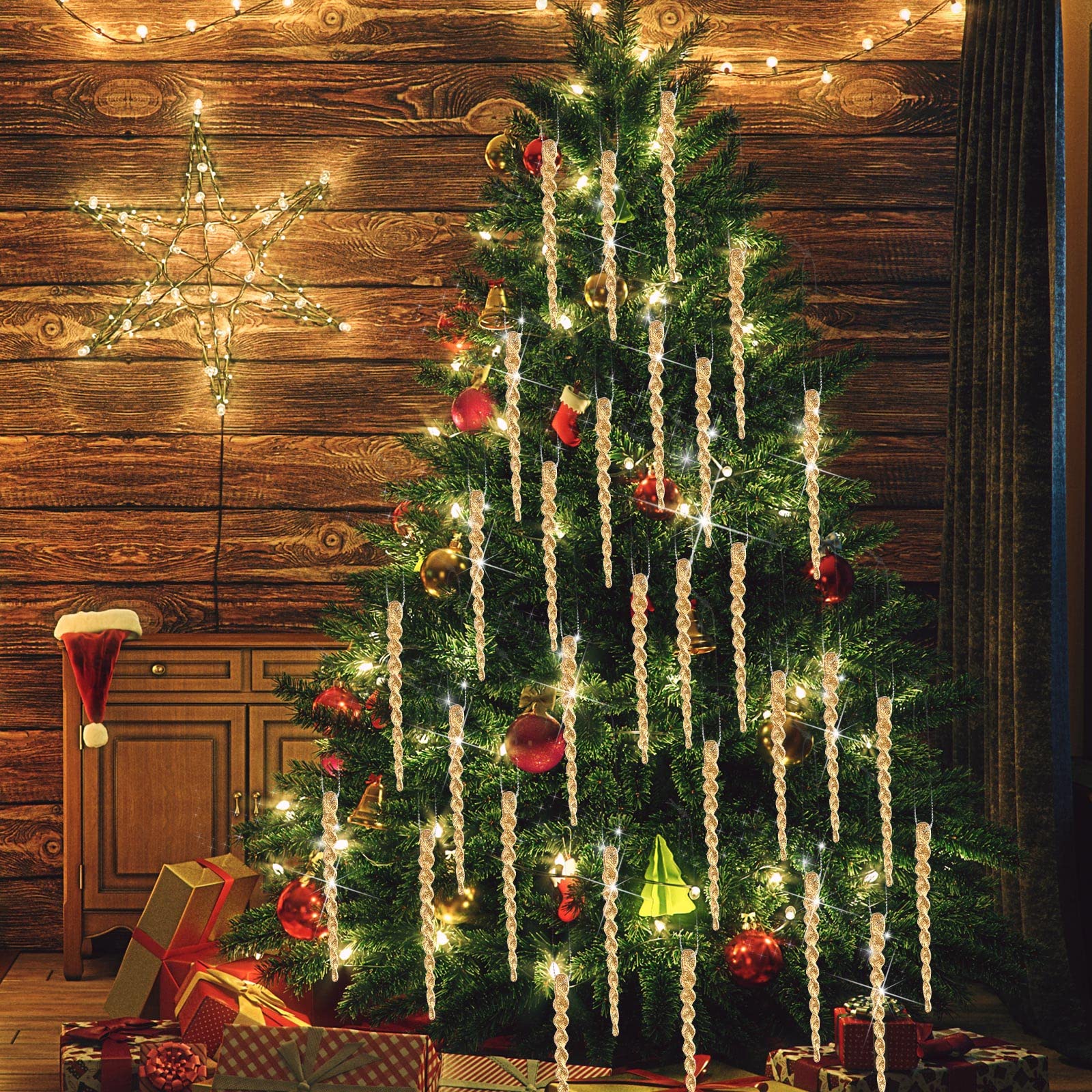 30 Pieces Gold Twisted Plastic Icicle Christmas Ornaments