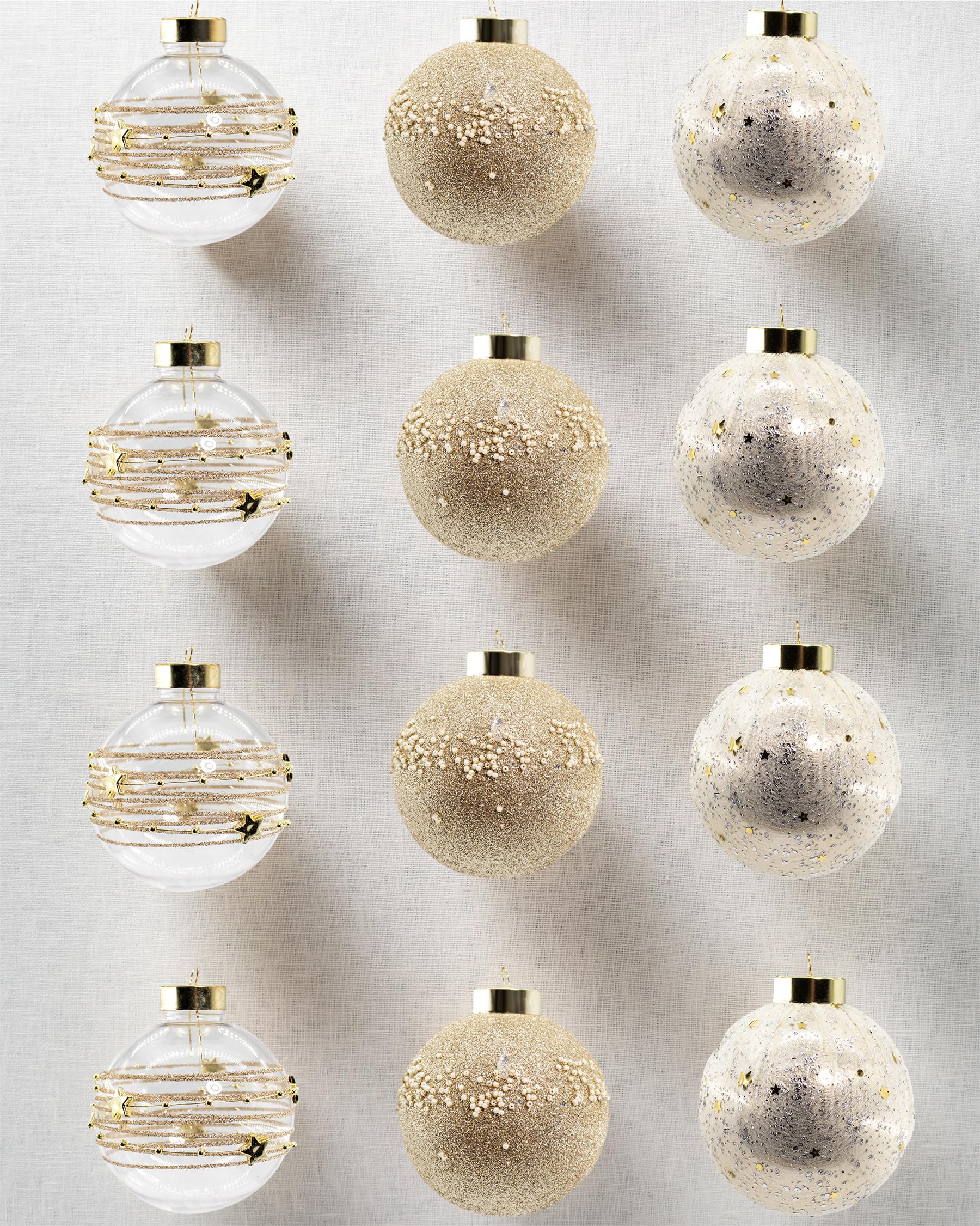 12 ornaments gold with 3 different styles