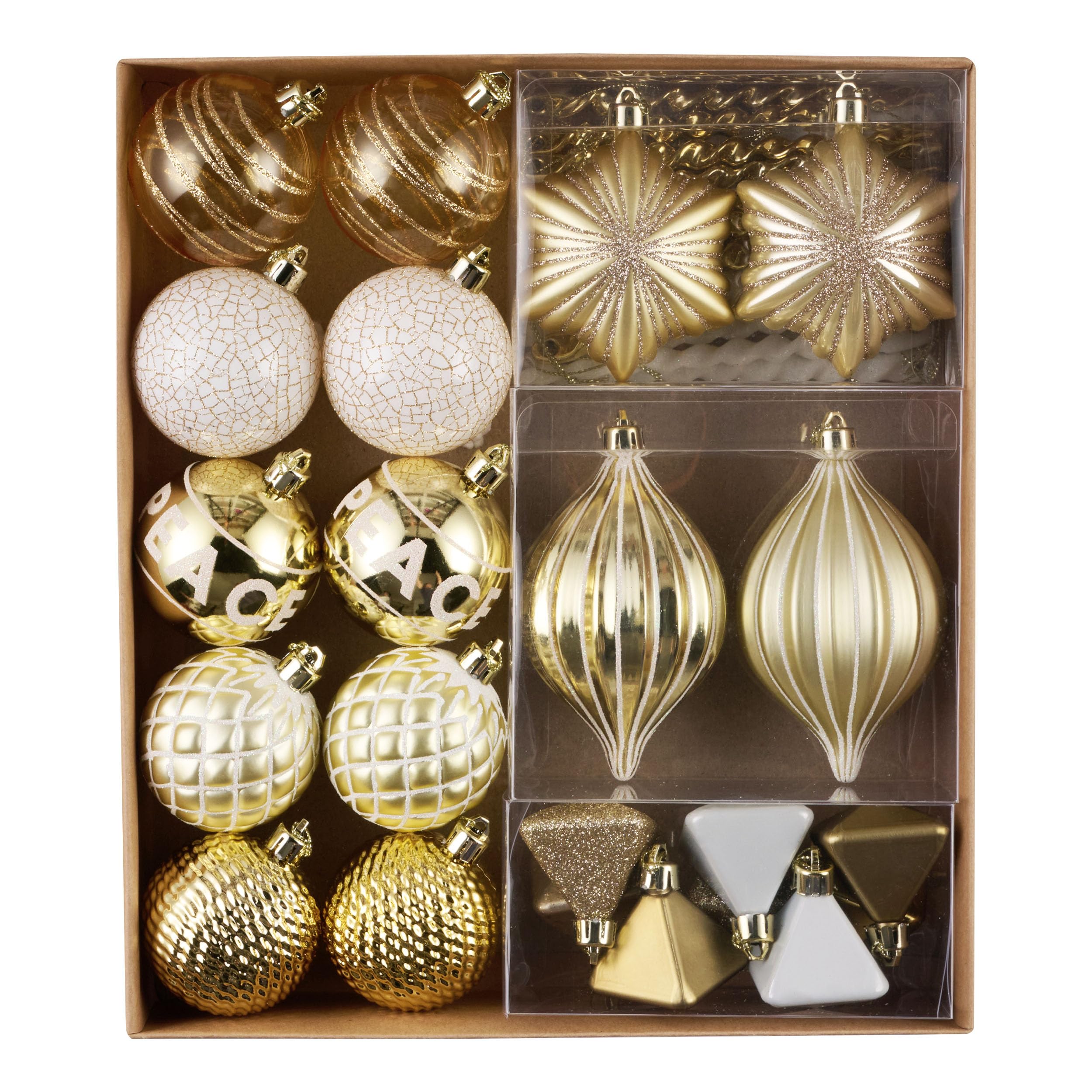40ct Assorted Gold White Christmas Tree Ornaments Decorations