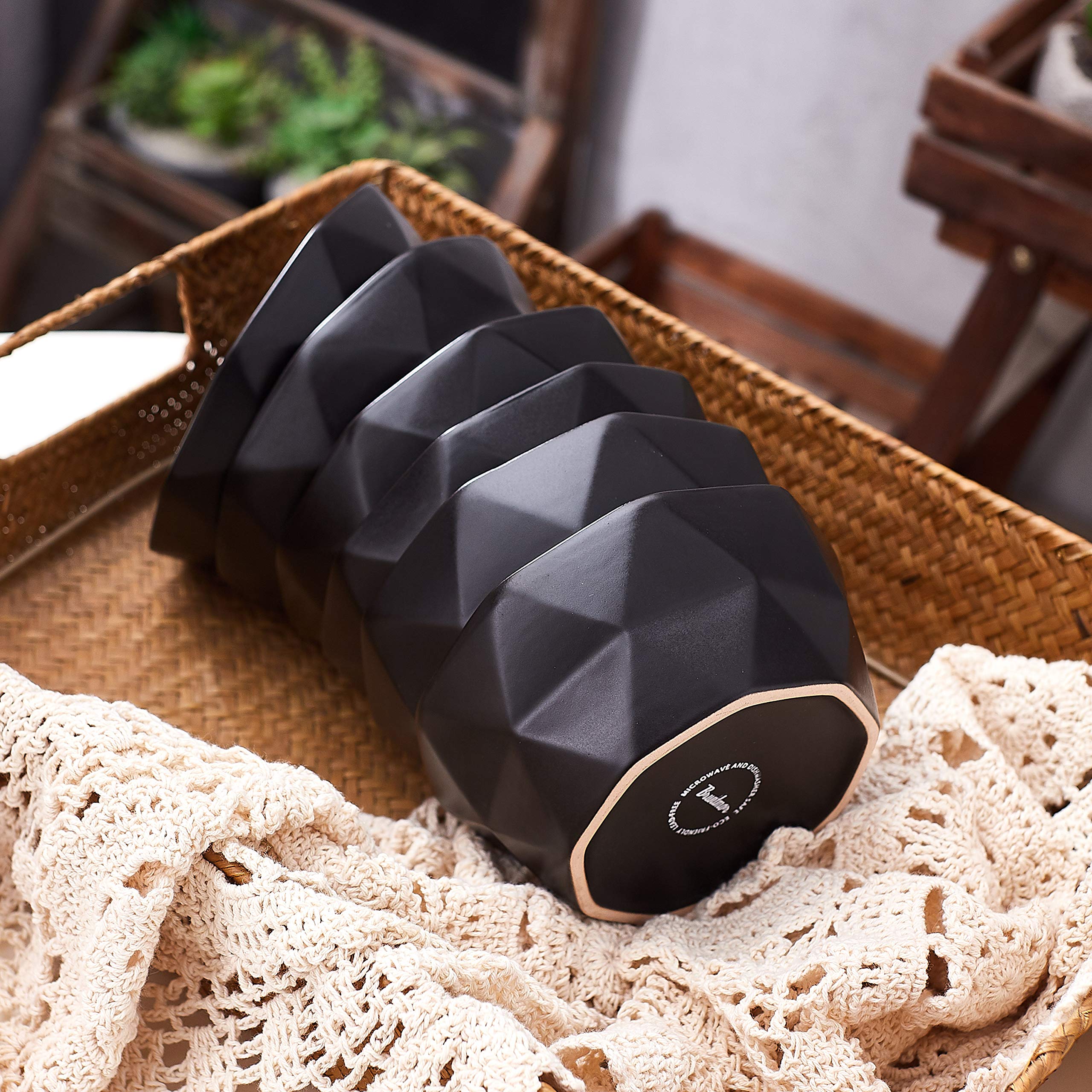 Black Geometric Ceramic Bowls - Decorative black bowls