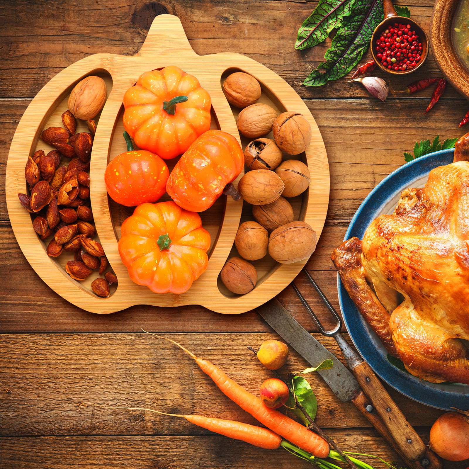 bamboo wood pumpkin serving tray