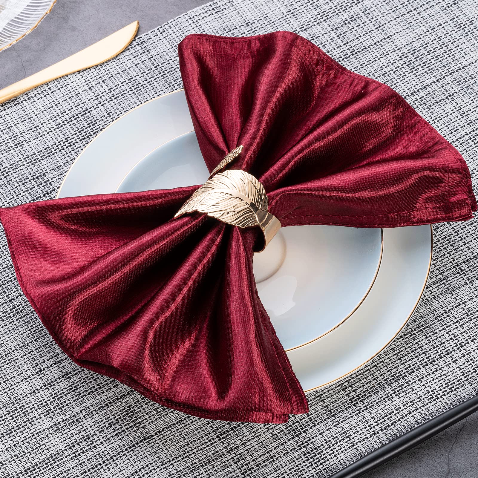 gold napkin ring set - leaf design - fall table decor piece