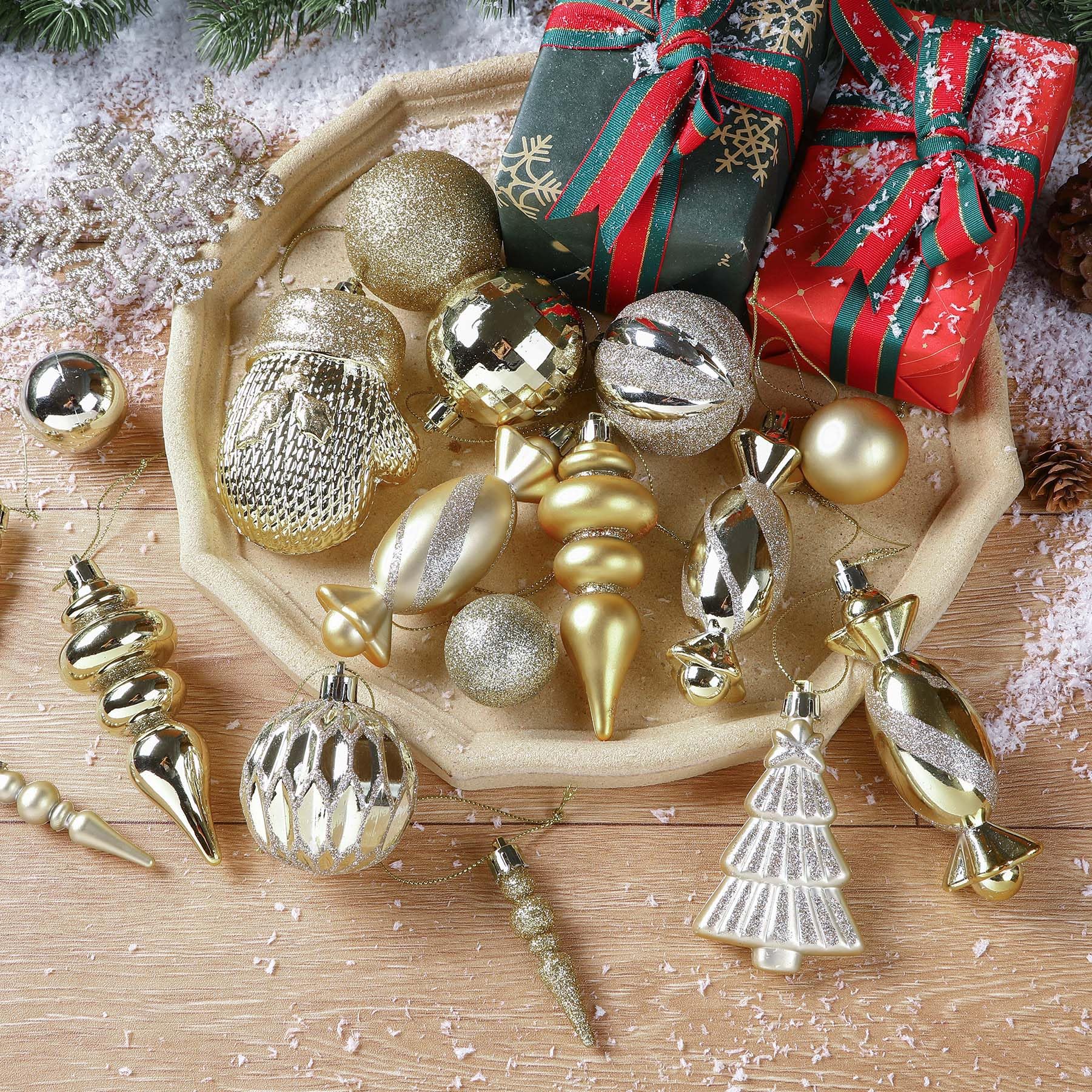 80pcs Gold Christmas Ornaments Holiday Decorations