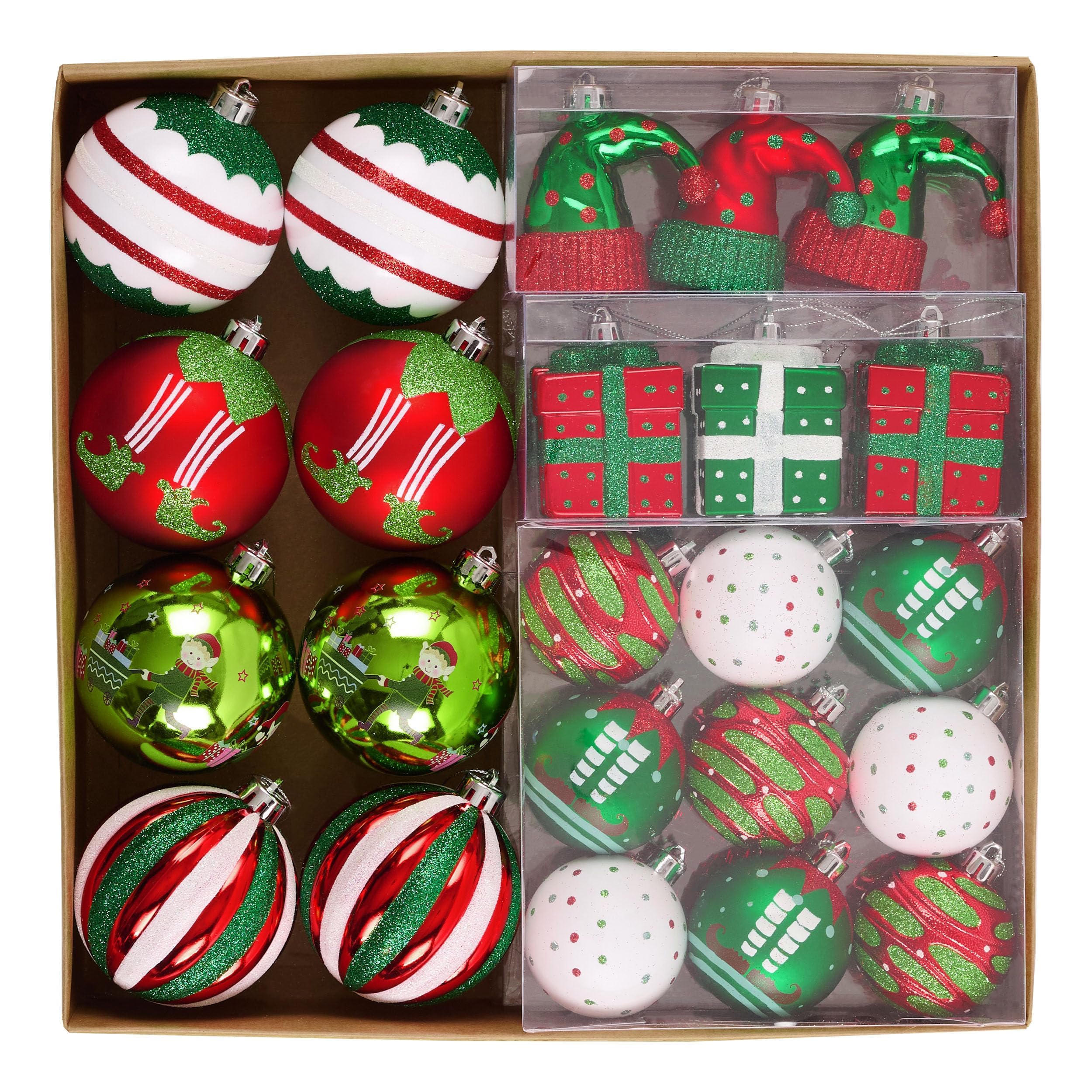 60ct Red Green White Christmas Elves Tree Decorations