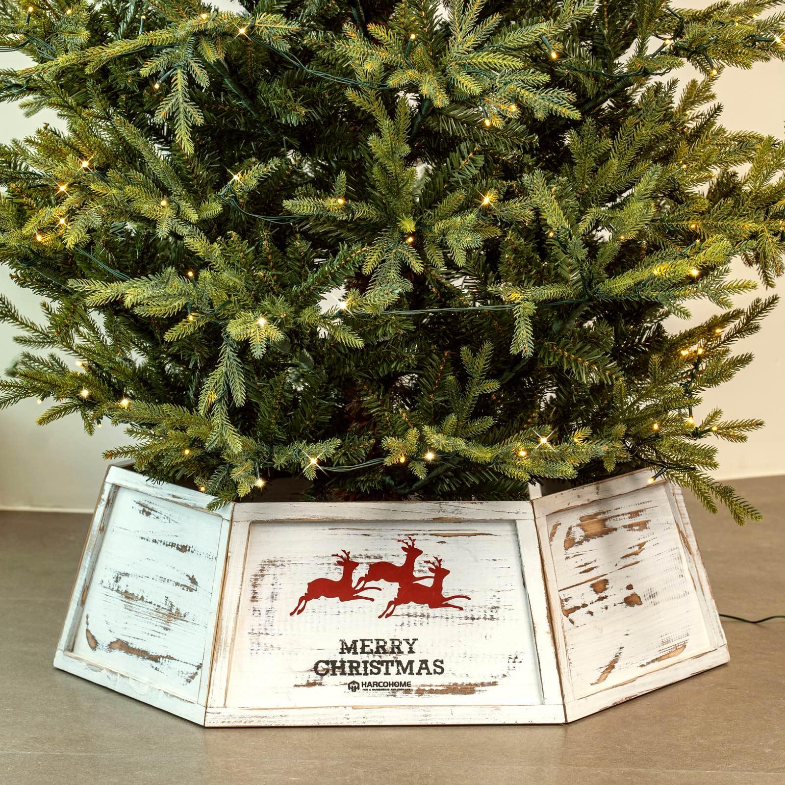 30.7" Distressed White Wood Christmas Tree Collar