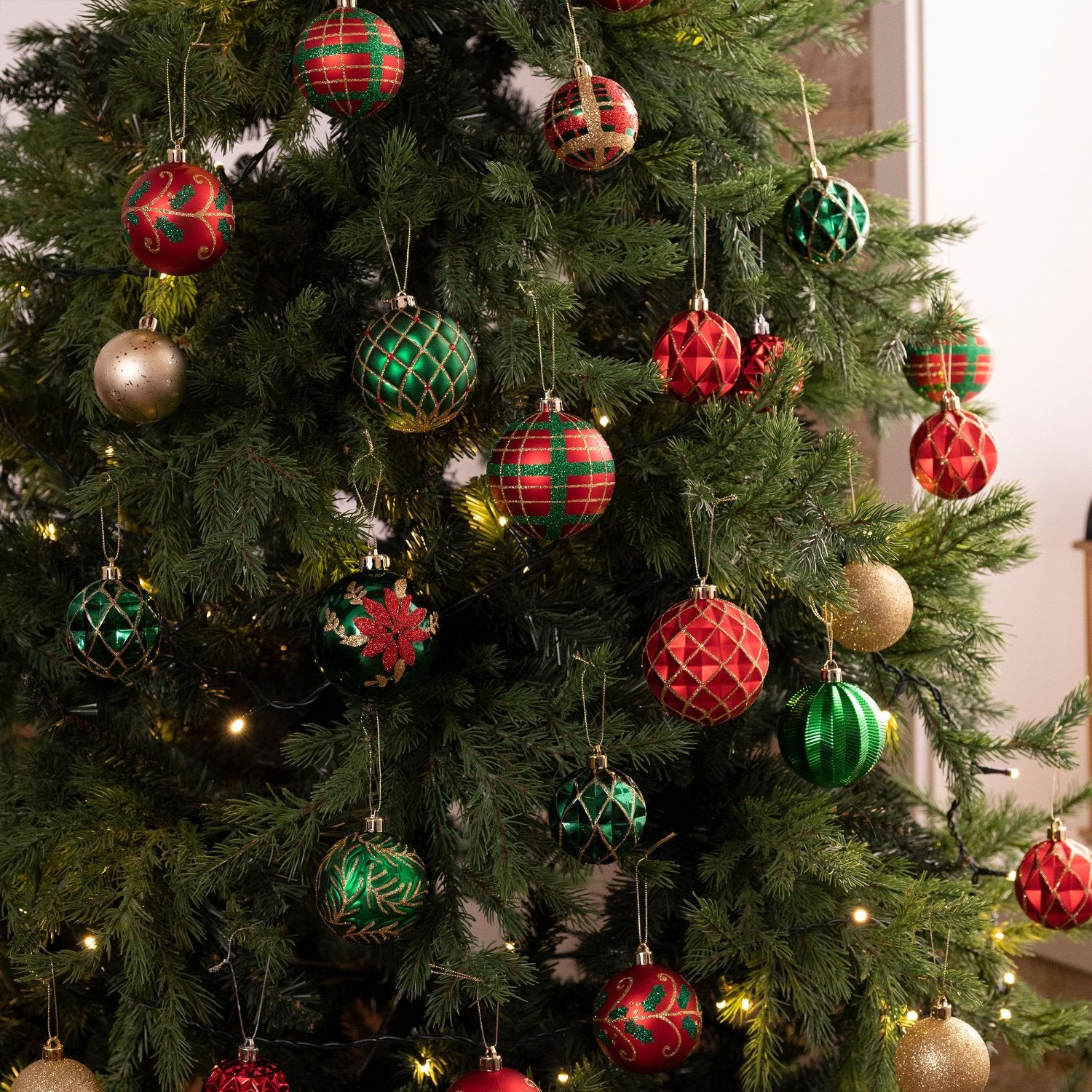 Christmas ornaments hanging on tree
