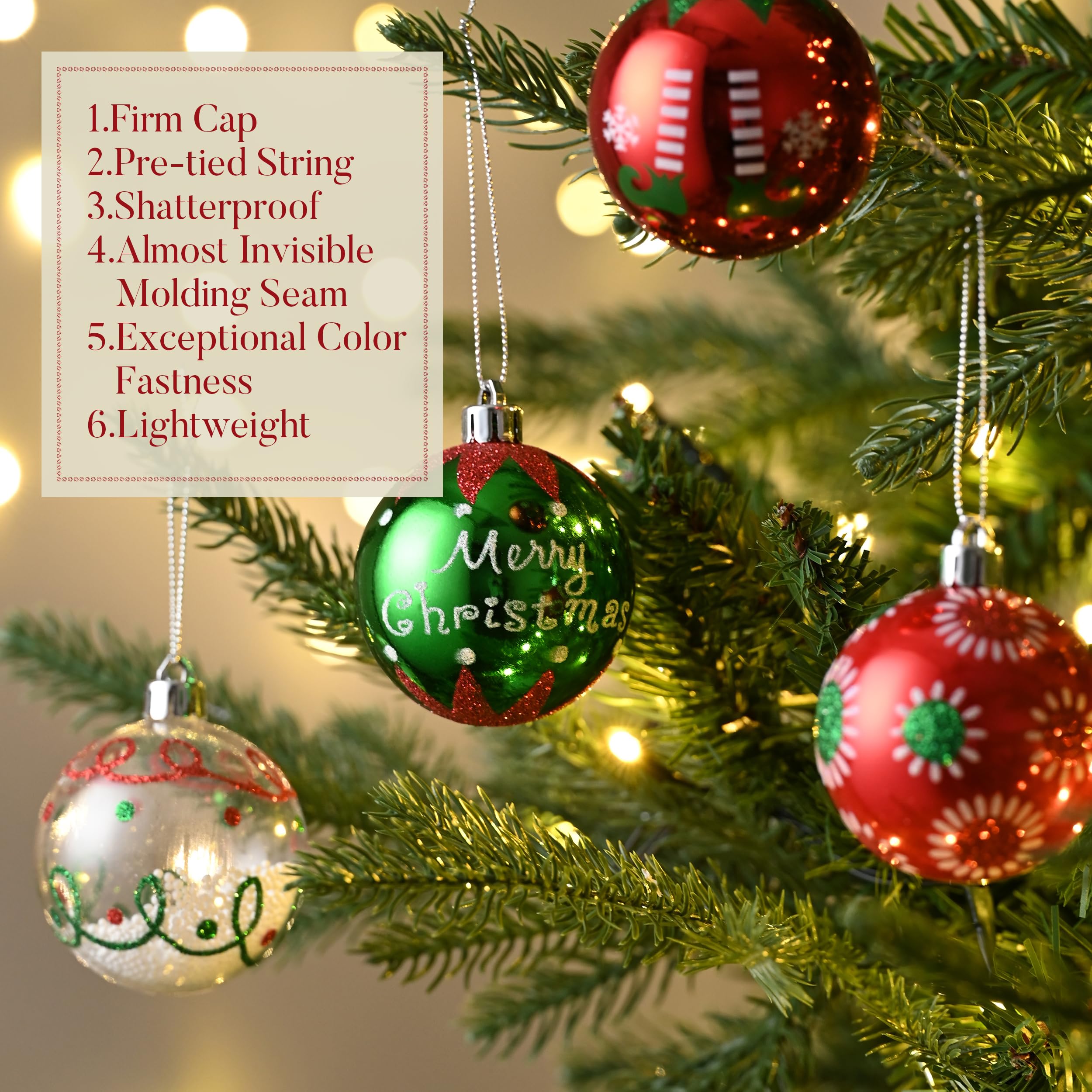 red and green ornaments features