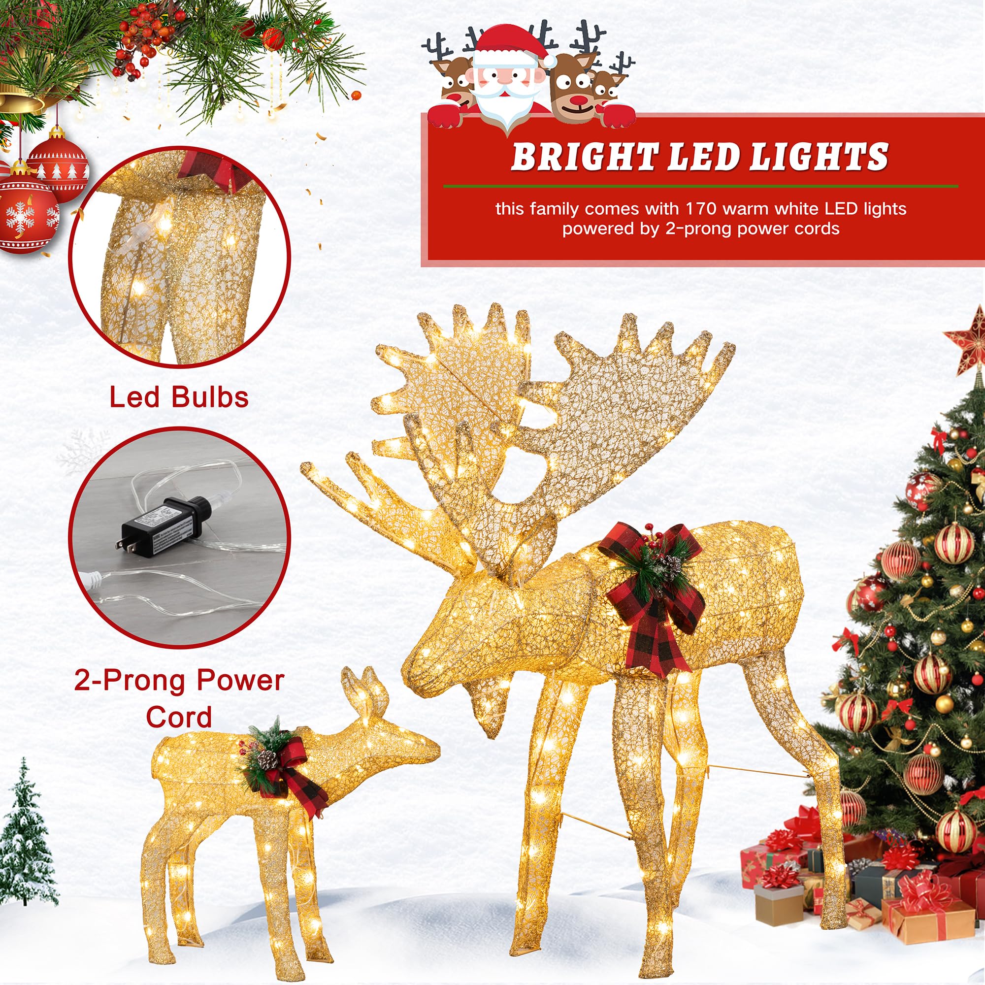 Gold LED reindeer yard decorations