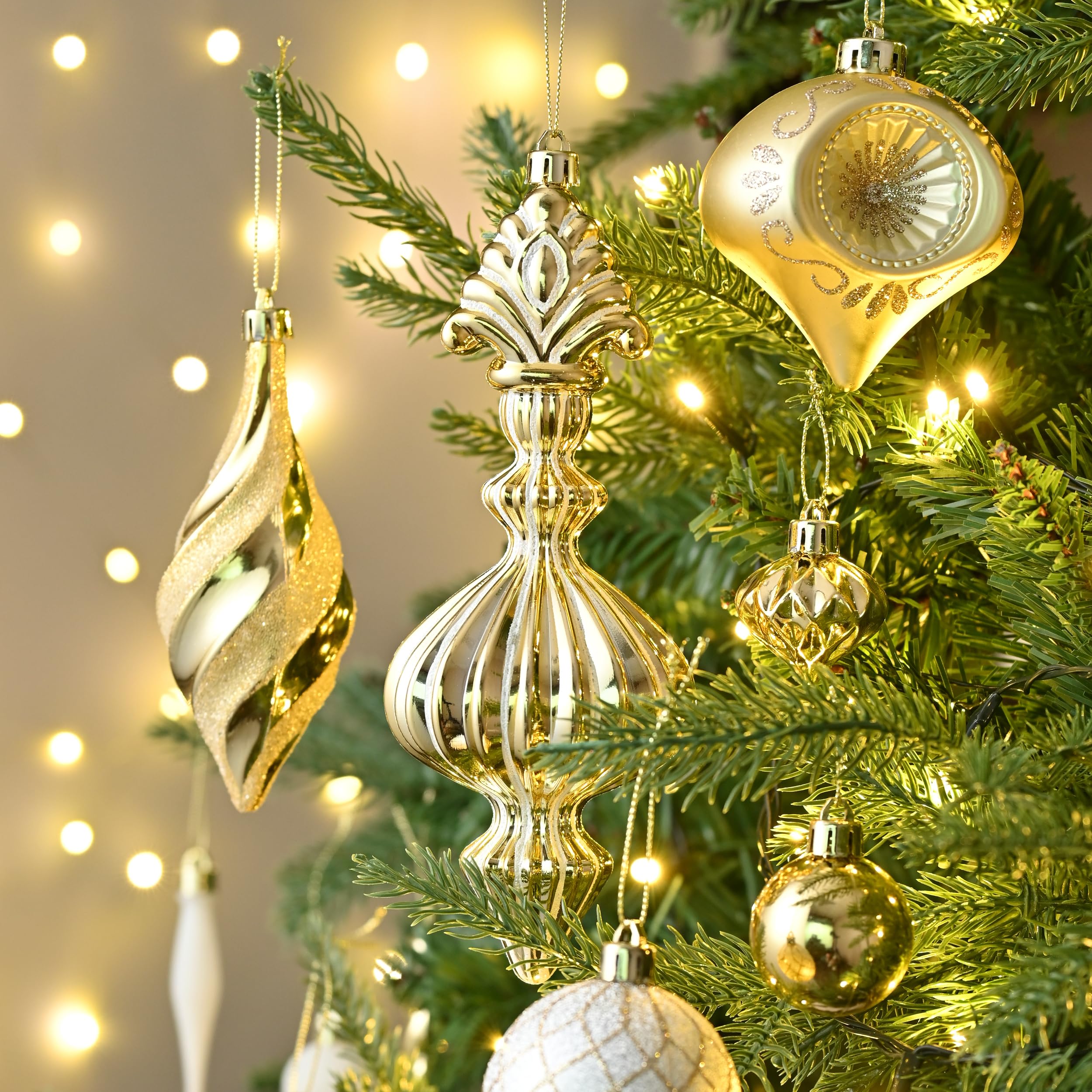 shiny hanging gold ornaments