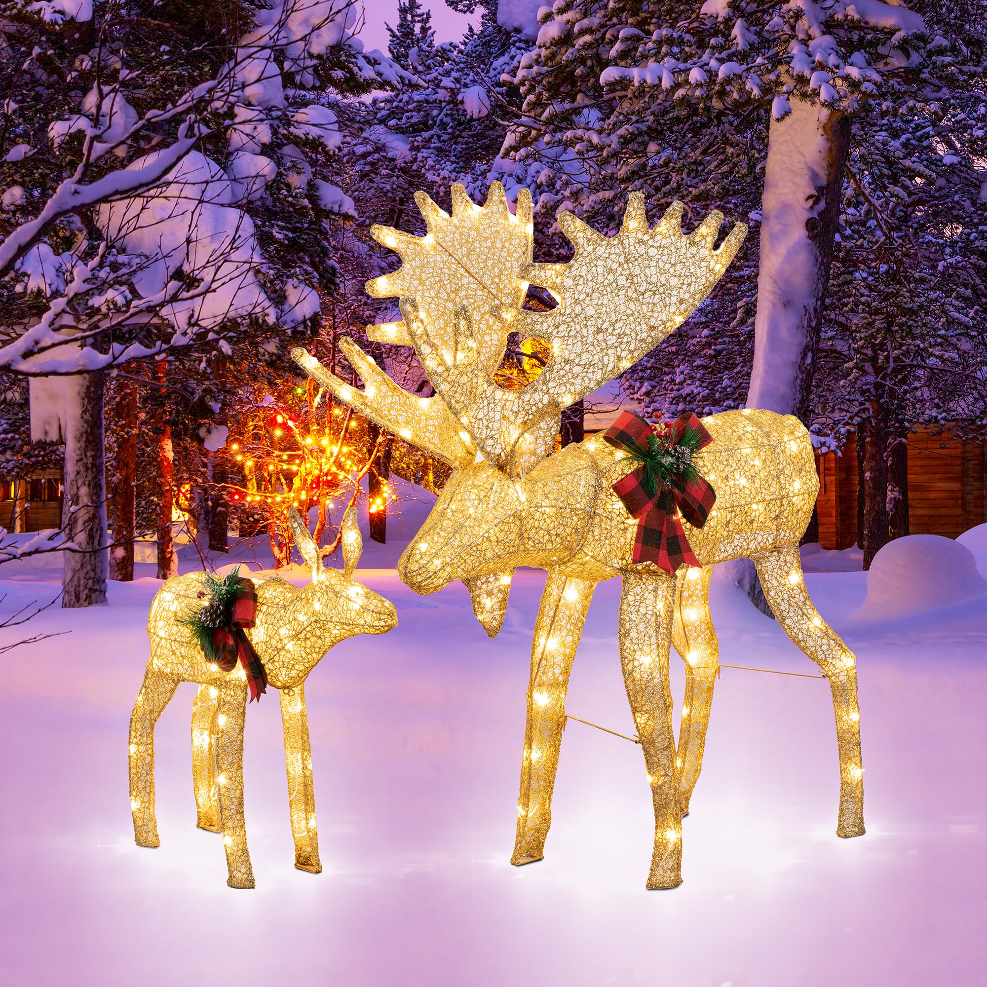 Gold reindeer two piece outdoor LED