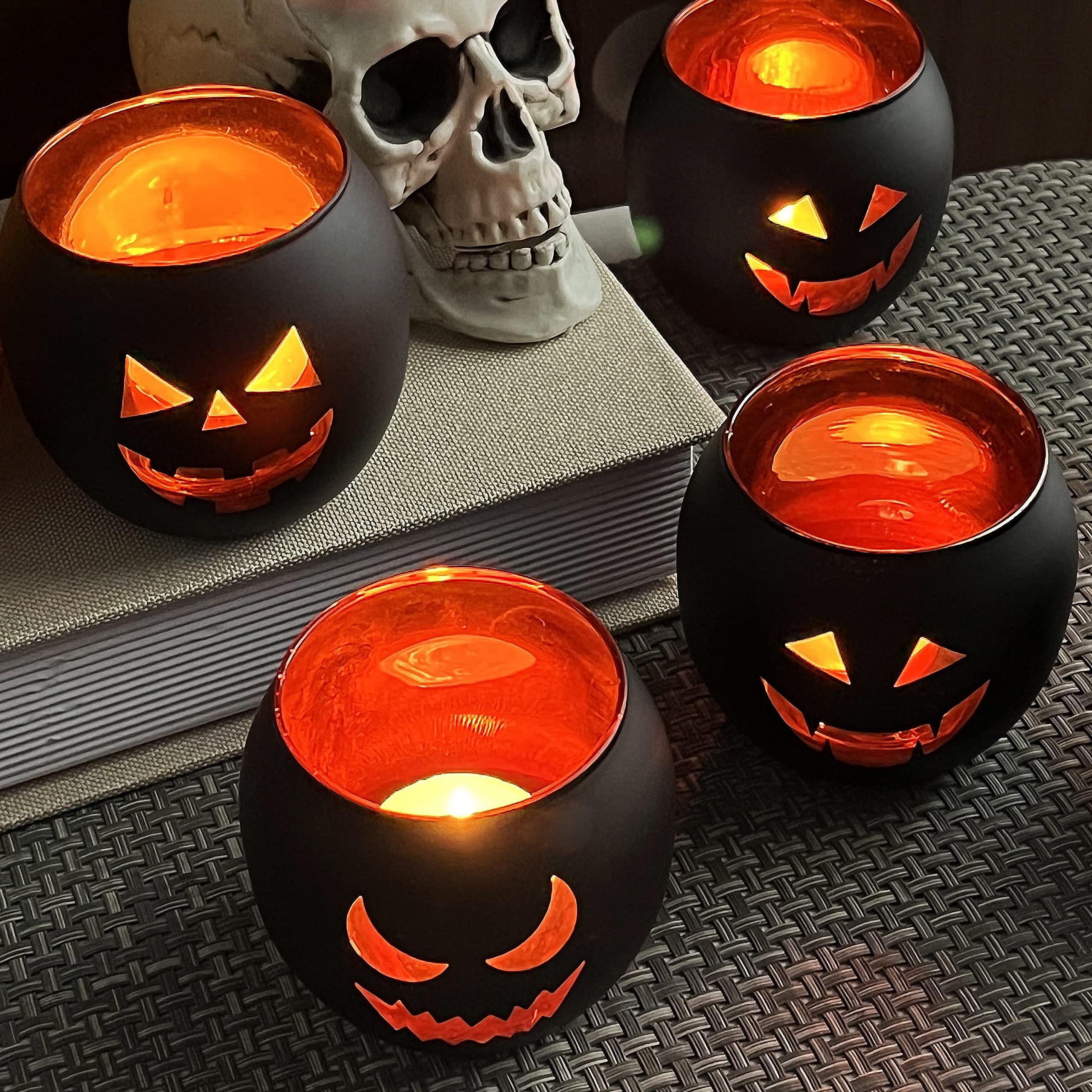 Halloween Candle Holders with Pumpkin Face Design
