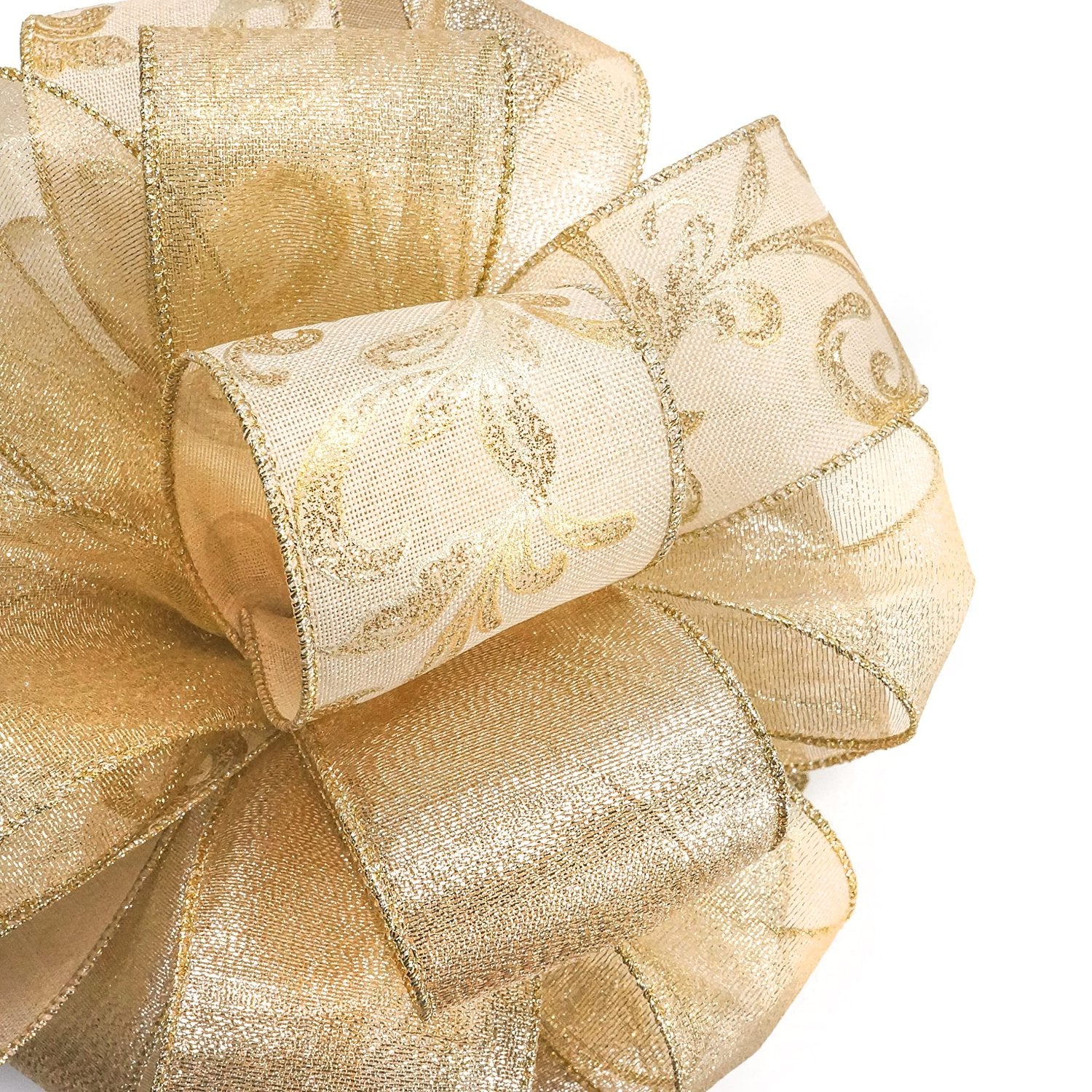 multiple pattern shiny Christmas ribbon gold and champagne