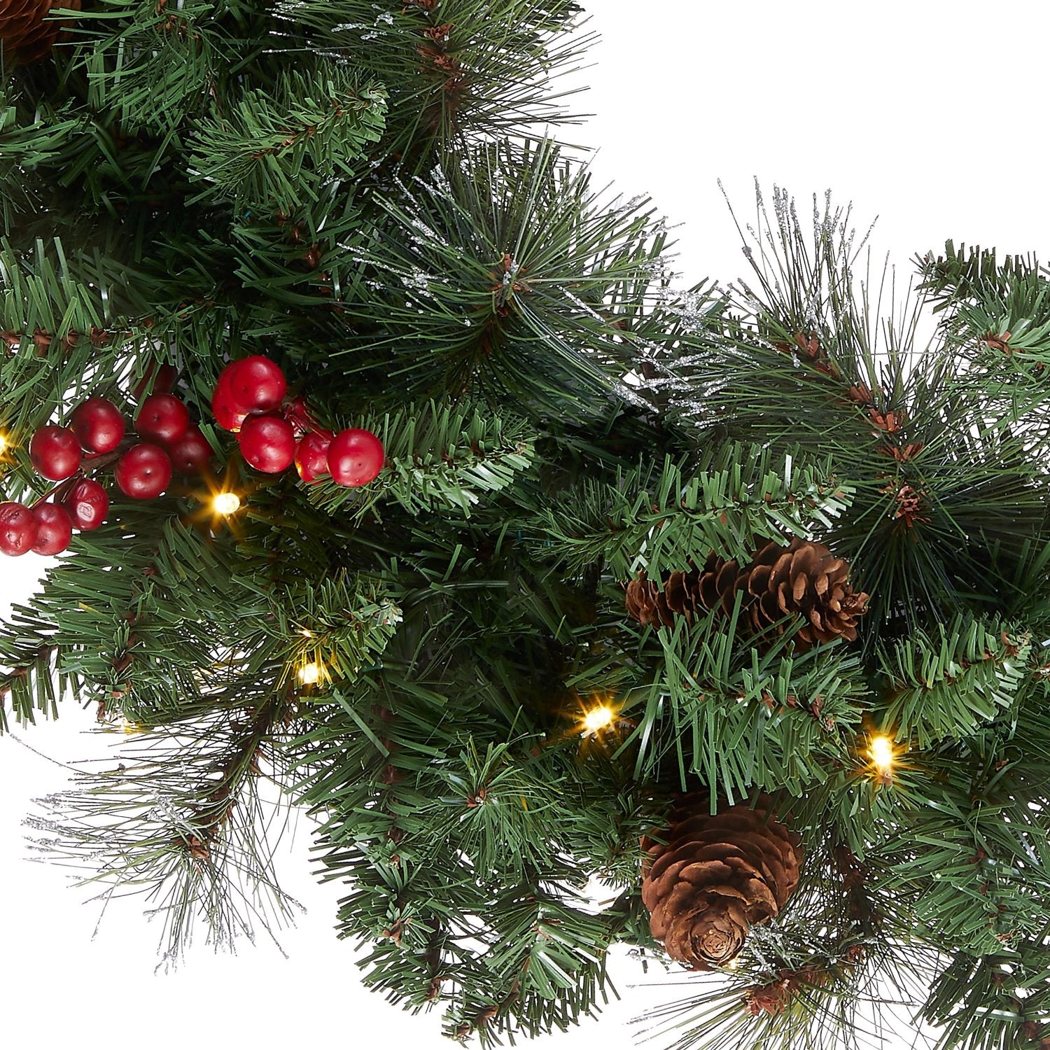 24" pre-lit Christmas wreath with pine cones and red berries for Christmas decoration