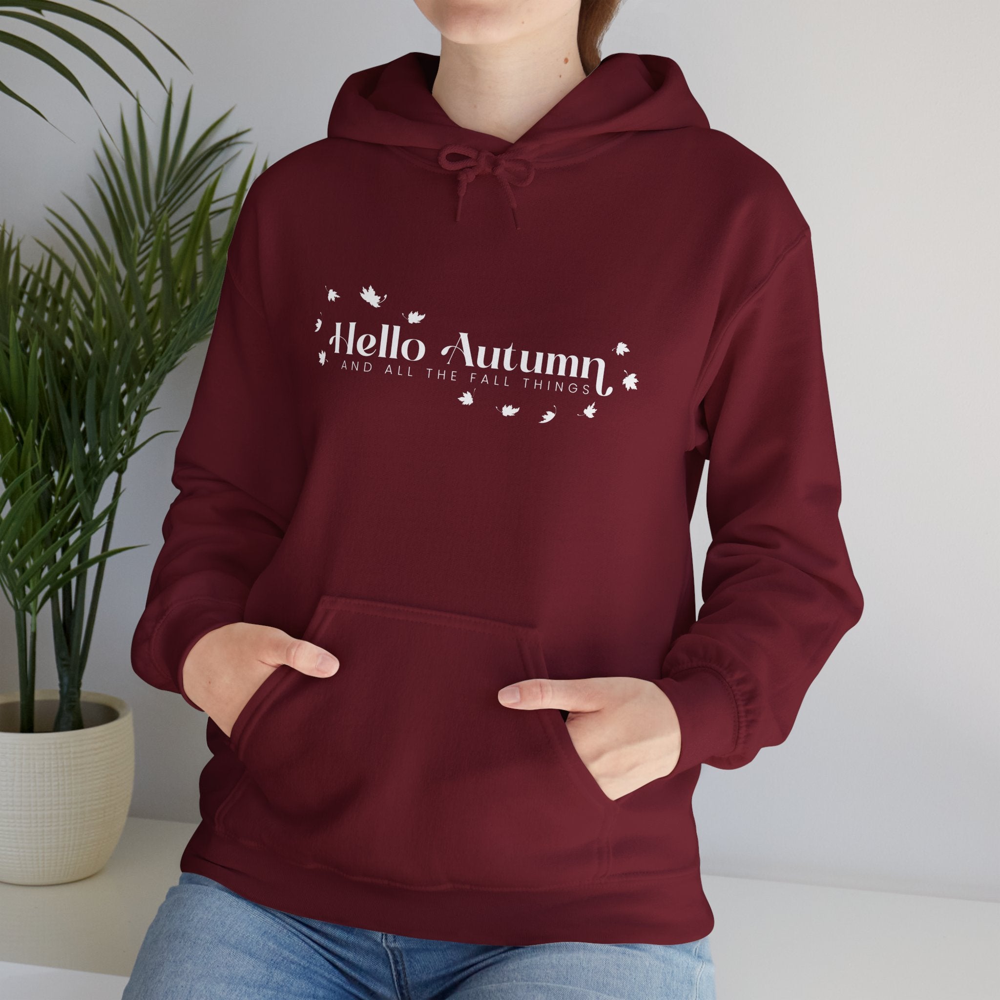 Hello Autumn And All The Fall Things Wine Red Hooded Sweatshirt