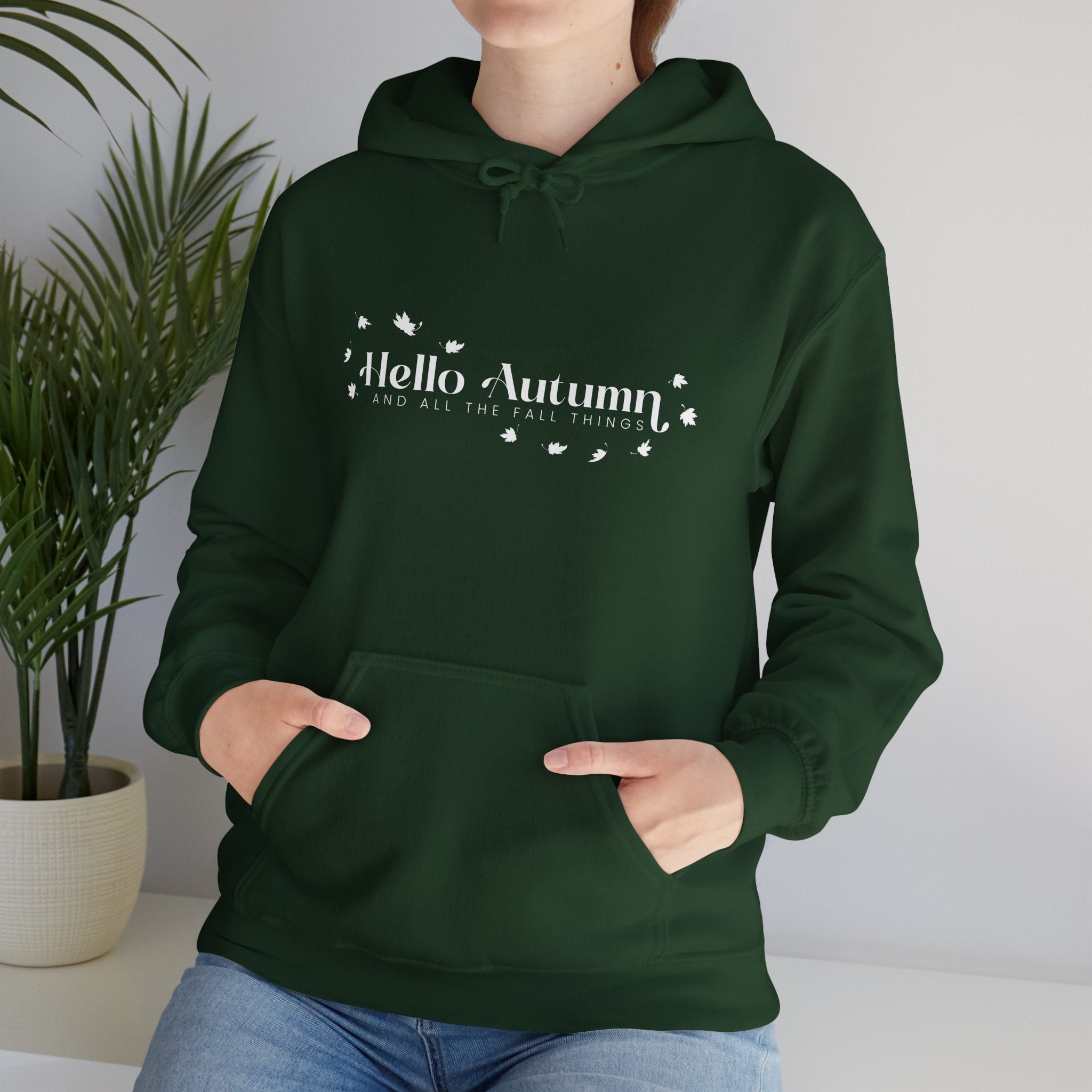 Hello Autumn And All The Fall Things Dark Green Hooded Sweatshirt