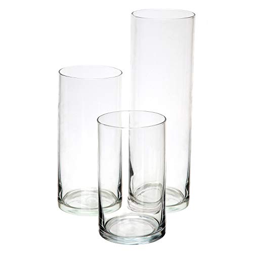 Glass Cylinder Centerpiece Vases Set of 3 - Hurricane Candle Holder