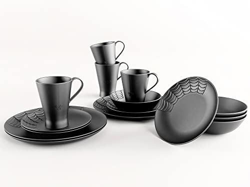 Spiderweb Dinnerware Set (16 Pieces) - Black Matte Porcelain