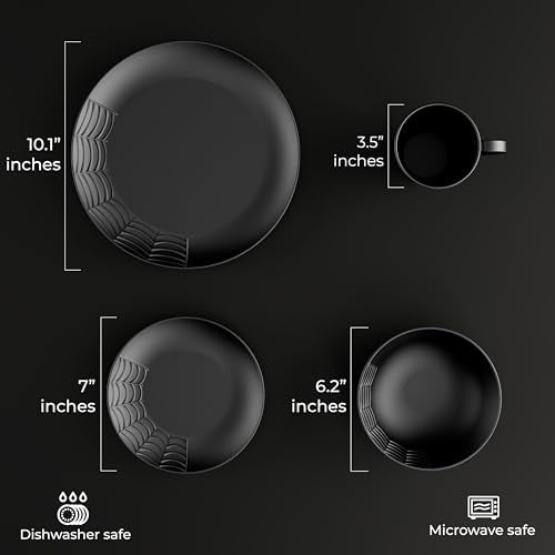 Spiderweb Dinnerware Set (16 Pieces) - Black Matte Porcelain