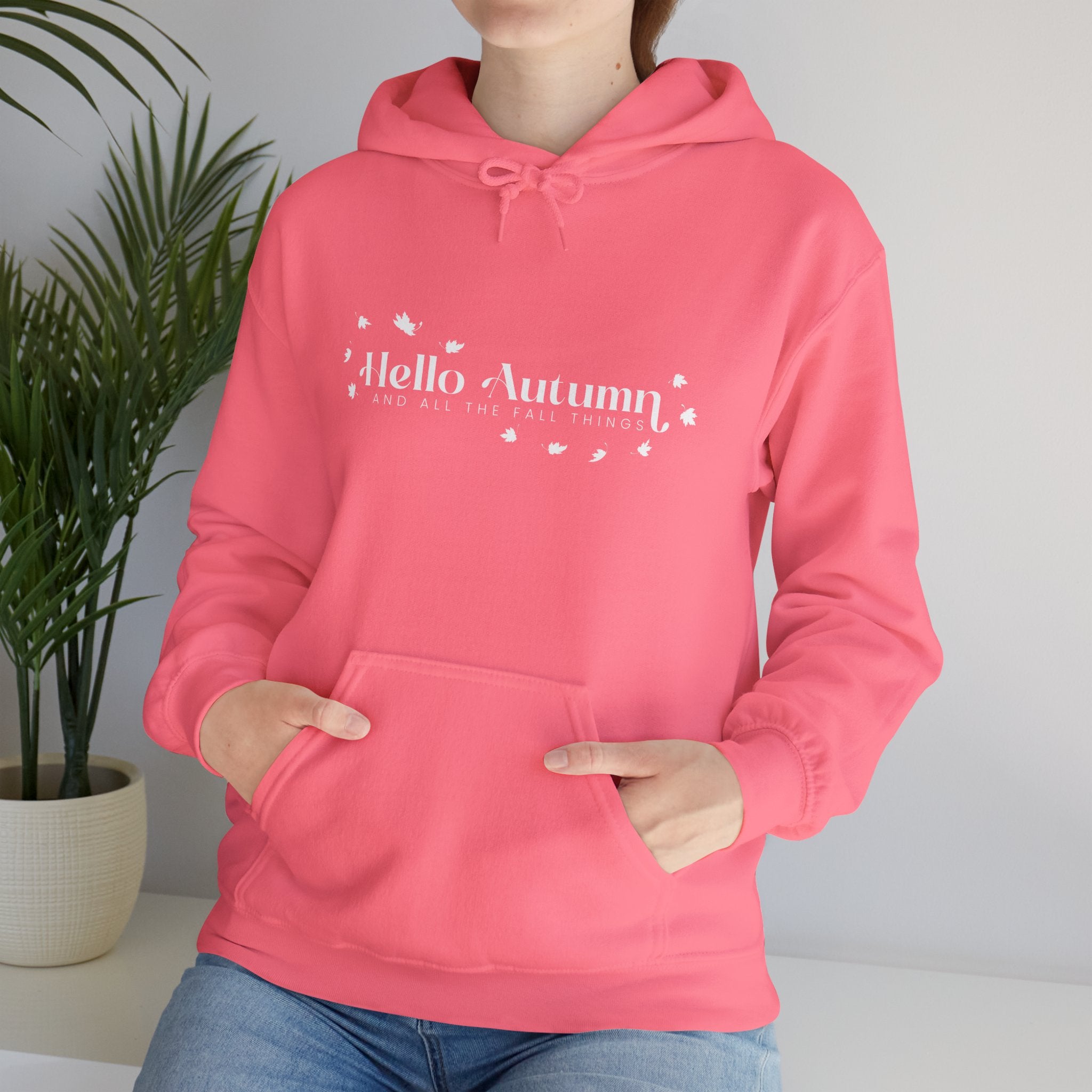 Hello Autumn And All The Fall Things Pink Hooded Sweatshirt