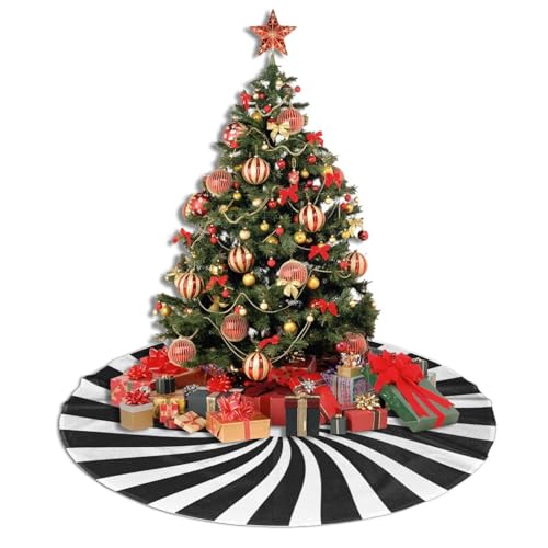 36 Inch Black White Swirl Christmas Tree Skirt