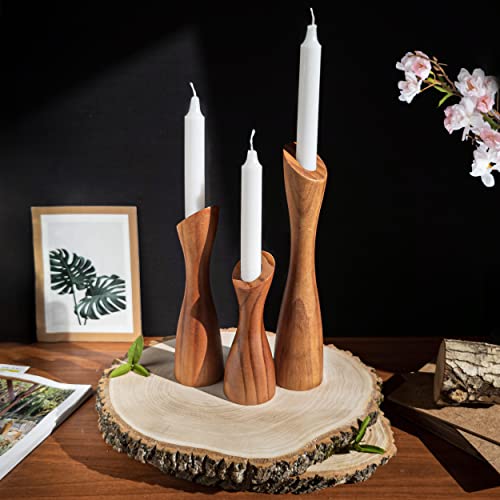 Wood candle holders for table centerpiece (9",8",6") - (fits 7/8" candles)