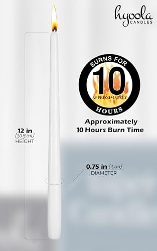 12 Pack Tall Taper Candles - 12 Inch White Dripless, Unscented Dinner Candle