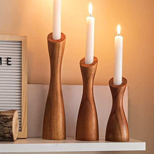 Wood candle holders for table centerpiece (9",8",6") - (fits 7/8" candles)