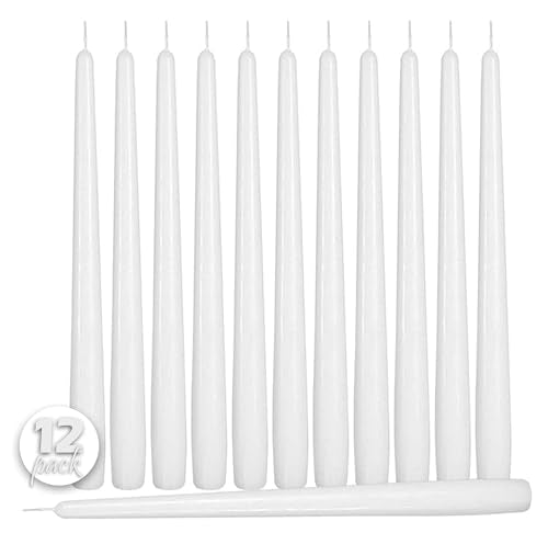 12 Pack Tall Taper Candles - 12 Inch White Dripless, Unscented Dinner Candle