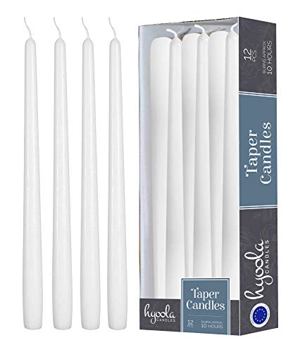 12 Pack Tall Taper Candles - 12 Inch White Dripless, Unscented Dinner Candle