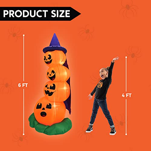 6 FT Halloween Inflatable Stacked Pumpkins with Build-in LEDs