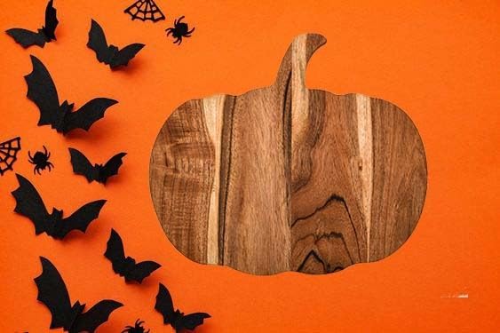 Halloween Pumpkin Shaped Wood Cutting Board, Serving Platter (12"L x 13"W)