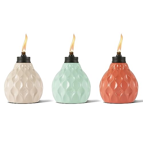 TIKI Brand 3-Pack Seaside Table Torch, 6 Inch, White, Green, Coral