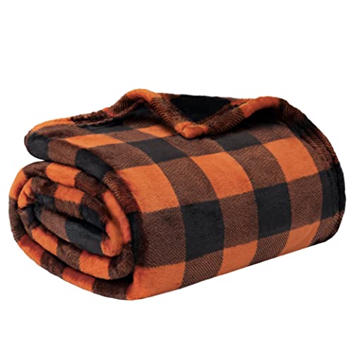 black orange buffalo plaid throw blanket