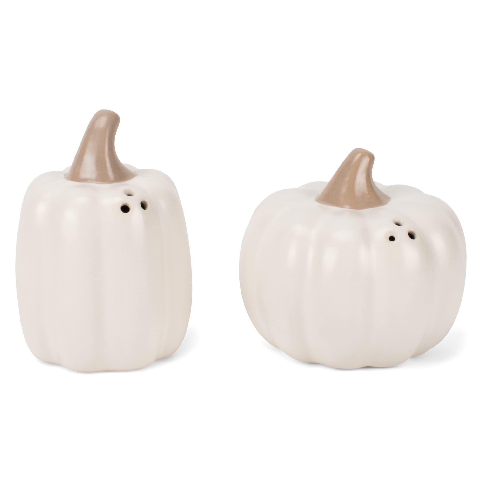 Set of 2 White Mini Pumpkin Shaped Ceramic Salt and Pepper Shakers
